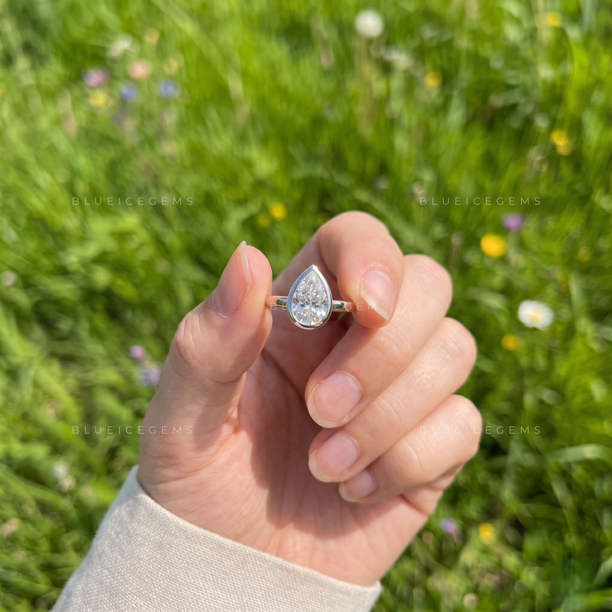 Modern Vintage Bezel Set Pear Cut Solitaire Engagement Ring