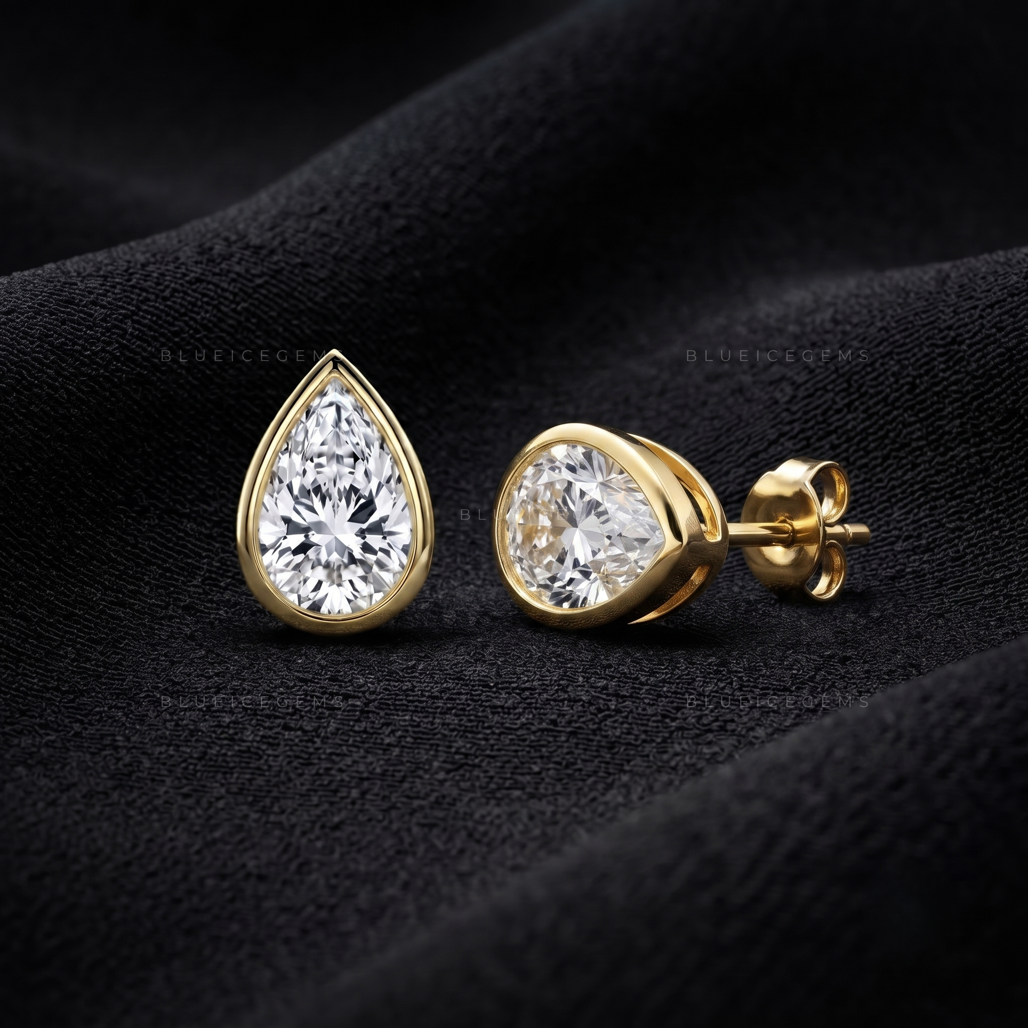 Serenelle Pear-Cut Lab-Grown Diamond Bezel Stud Earrings