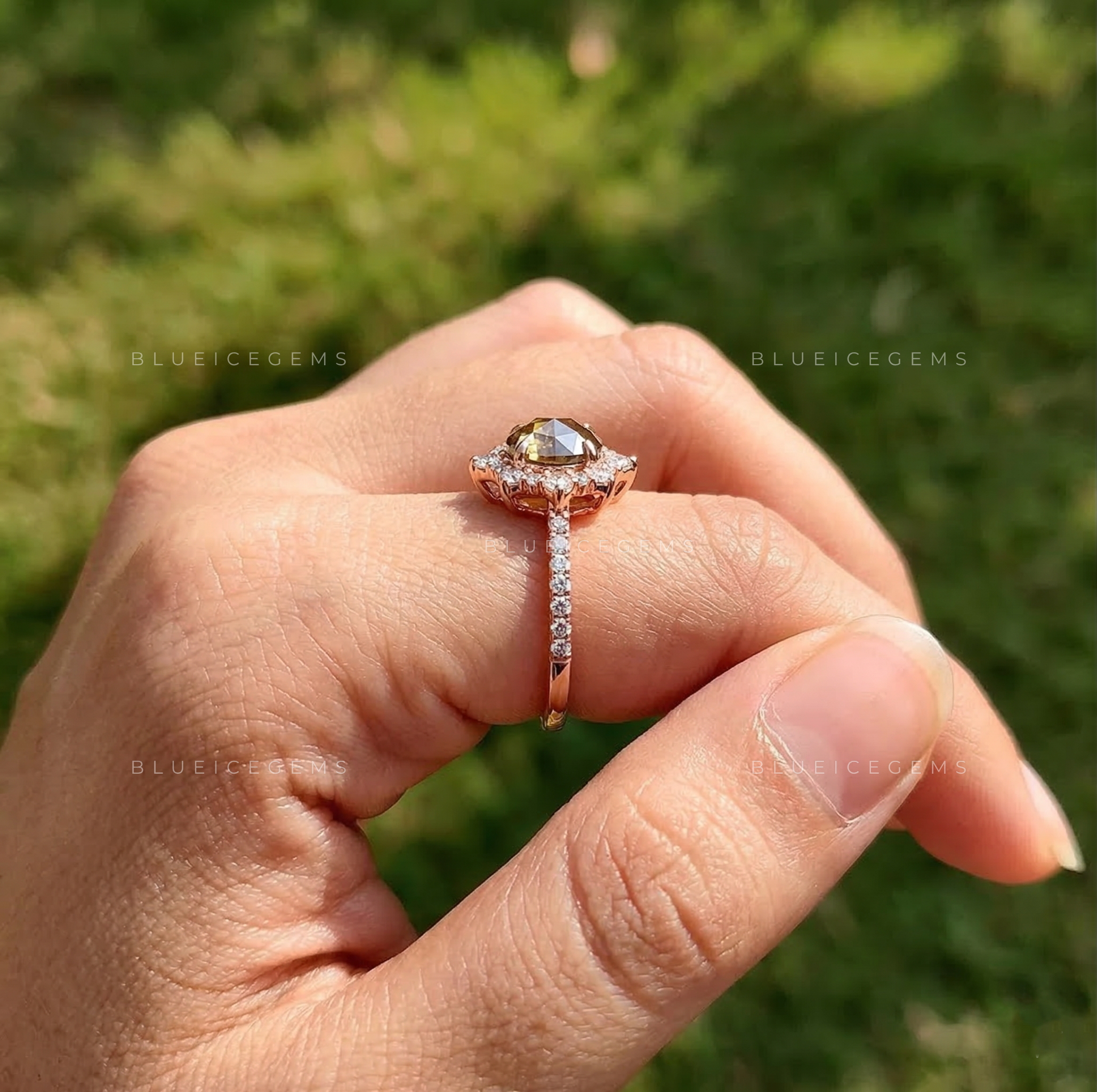 Golden Hour Round Rose Cut Champagne Ring