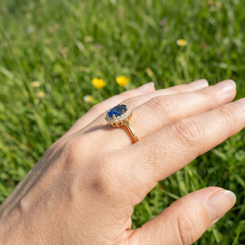 The "Royal Midnight" Oval Blue Sapphire: A Captivating Halo Statement