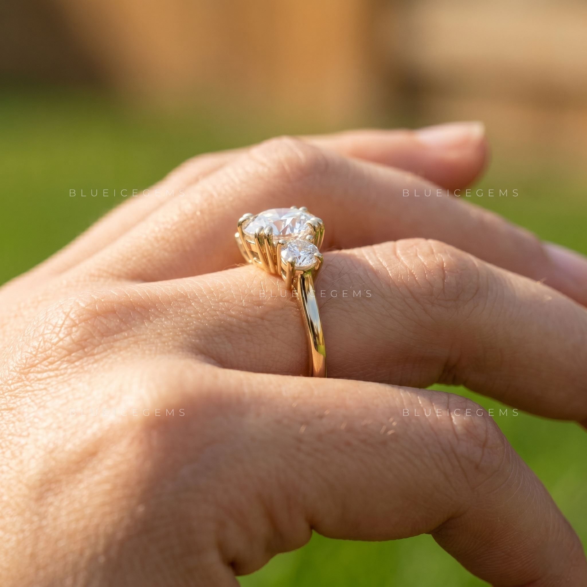 Radiant Trilogy Round Brilliant Cut Three-Stone Statement Ring