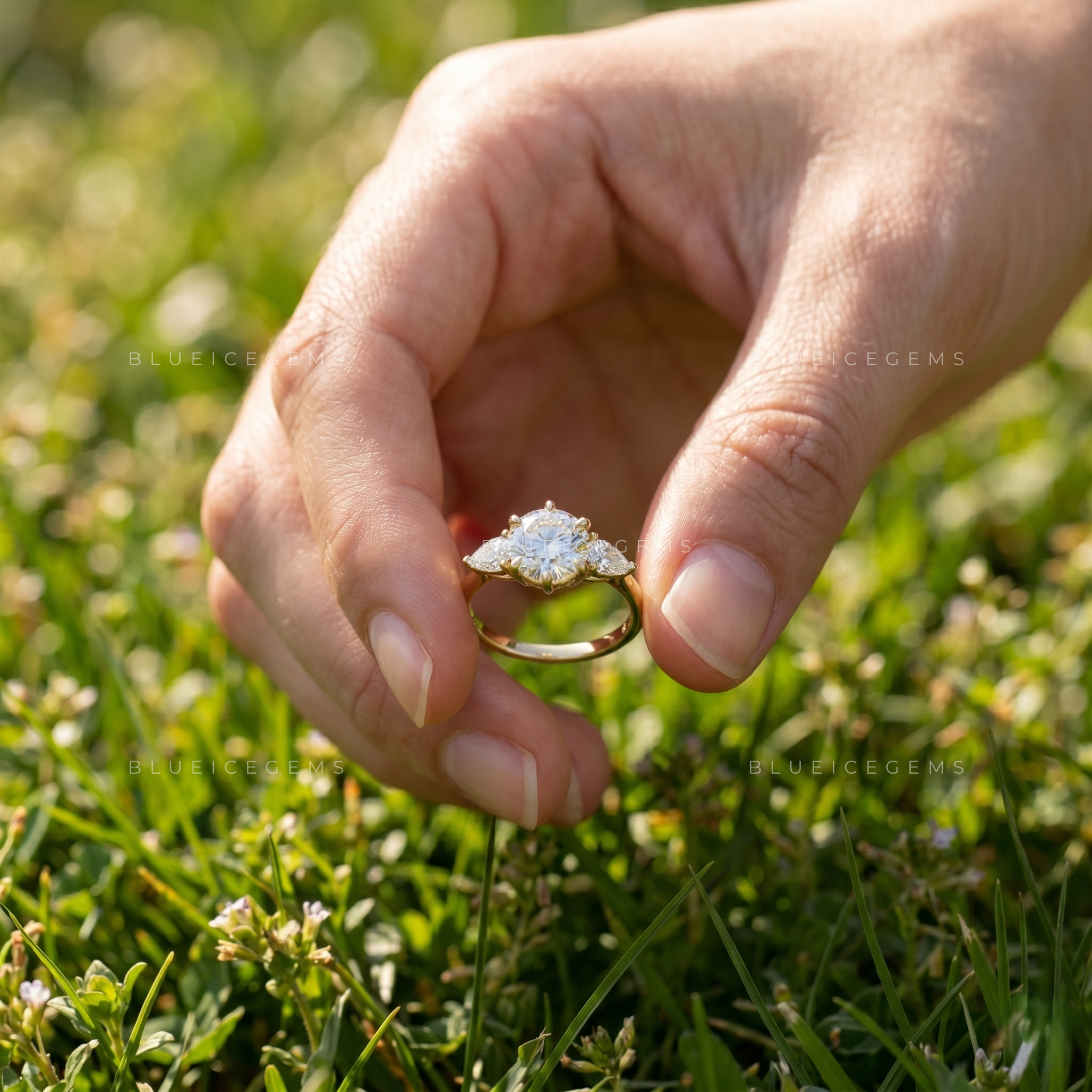 Enchanted Symphony Three-Stone Pear Accent Engagement Ring