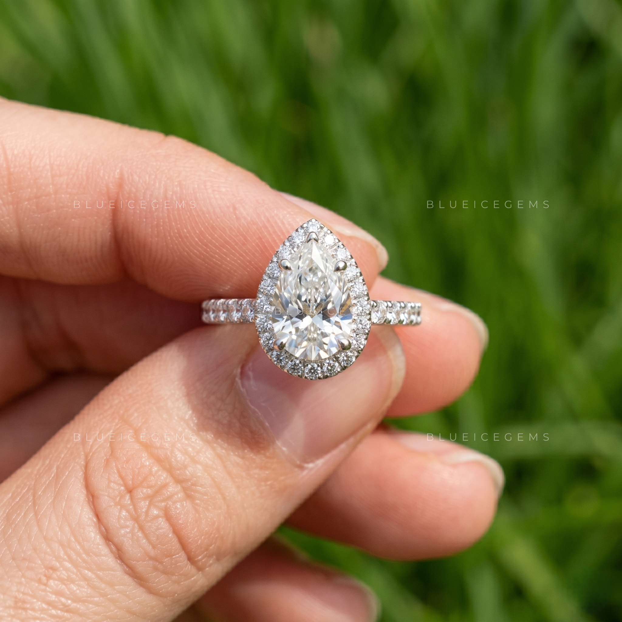 Elegance Personified Pear Shaped Halo Engagement Ring Brilliant Accent Cluster Anniversary Statement Band