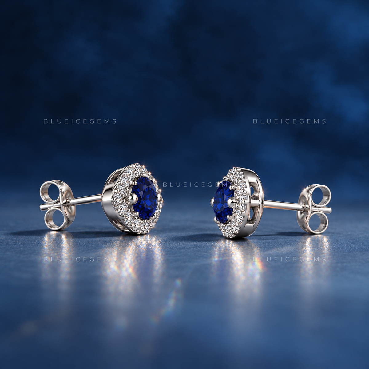 Blue Sapphire Evil Eye Stud Earrings
