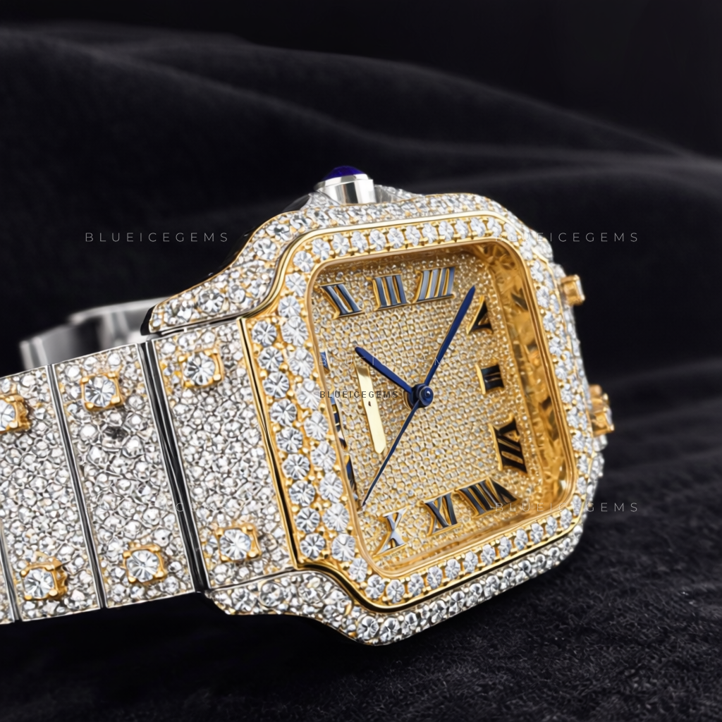 Gilded Majesty: Two-Tone Iced-Out Custom Roman Watch