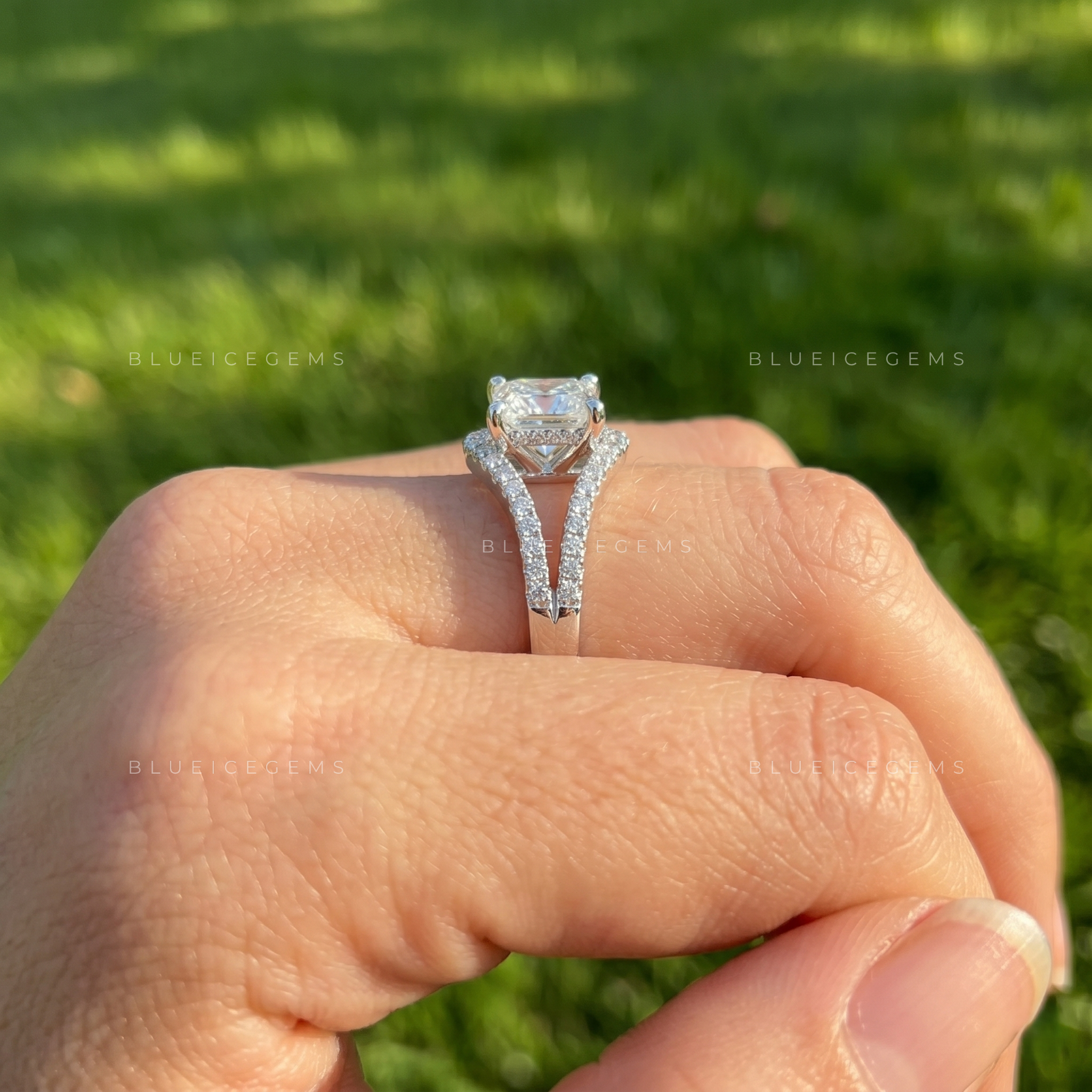 Artistic Open-Shank Princess Cut Statement Pave Band Ring