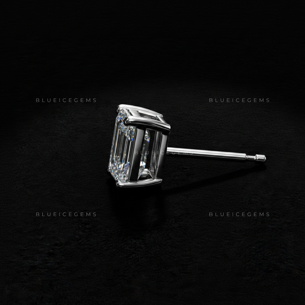 The Regal Vista: Emerald-Cut Diamond Stud Earrings