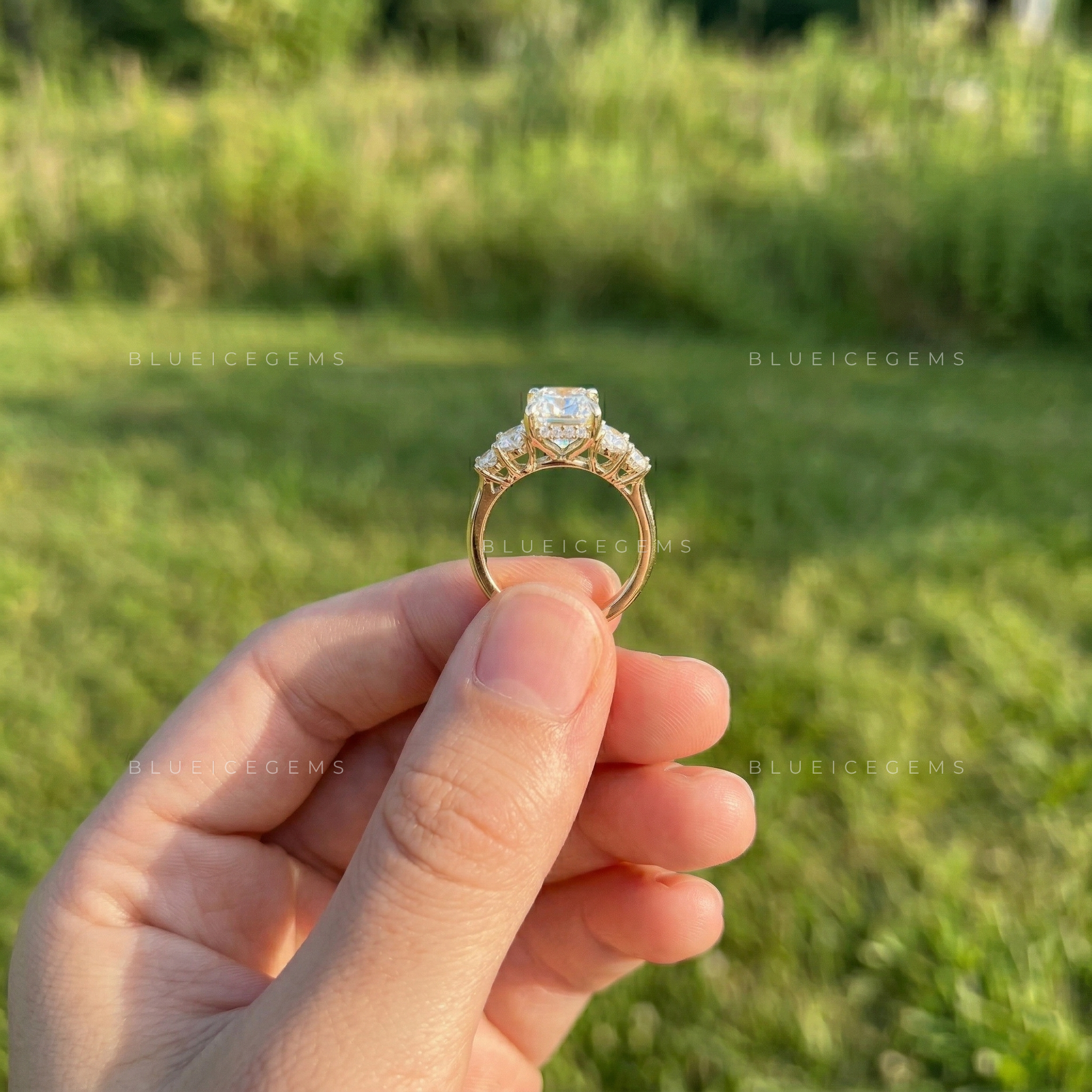 Radiant Brilliance Oval and Round Accent Engagement Ring