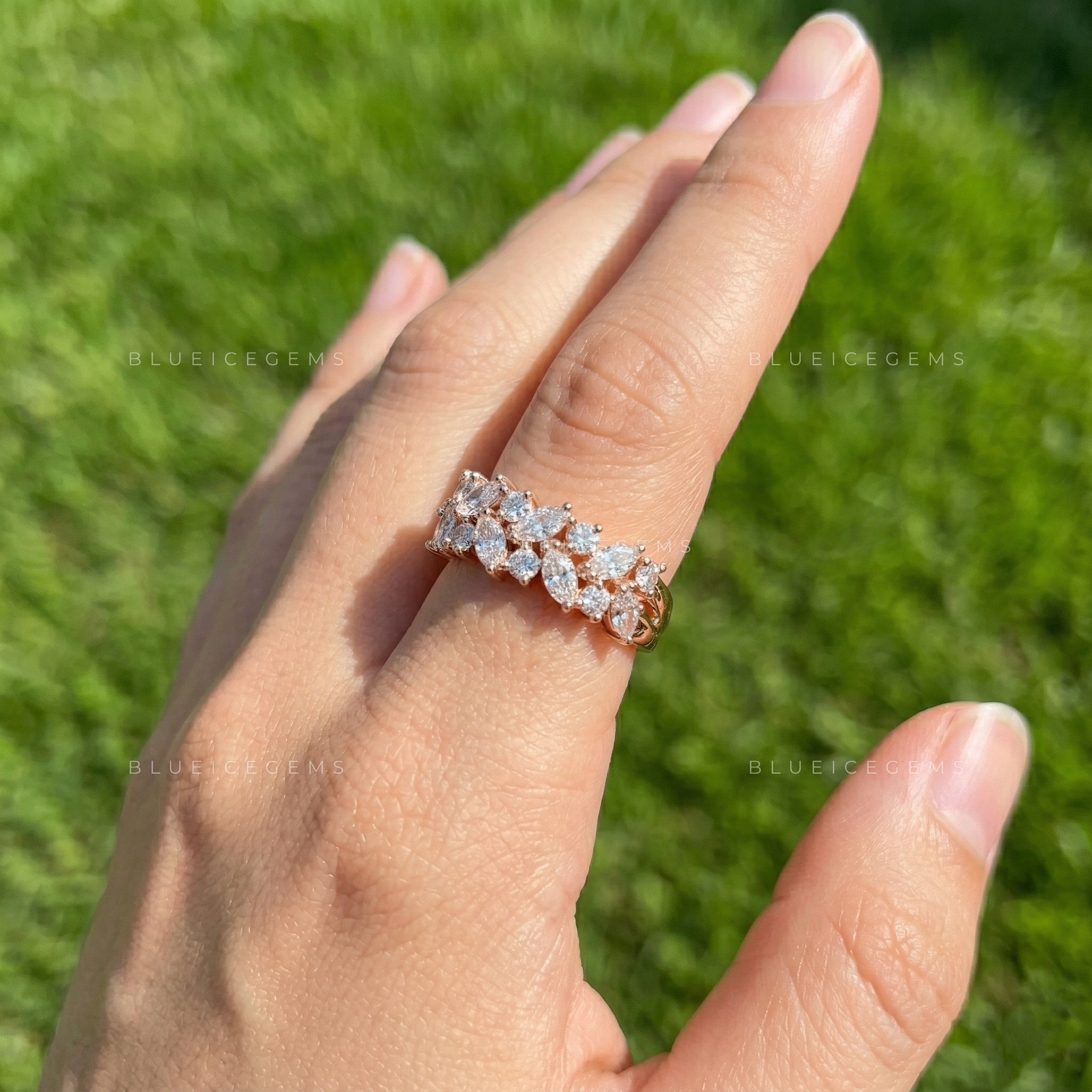 The "Iconic Duo" Marquise & Round Double Row Stacker Band