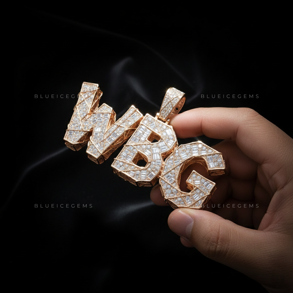 "WBG" Custom Cracked-Effect Iced-Out Pendant