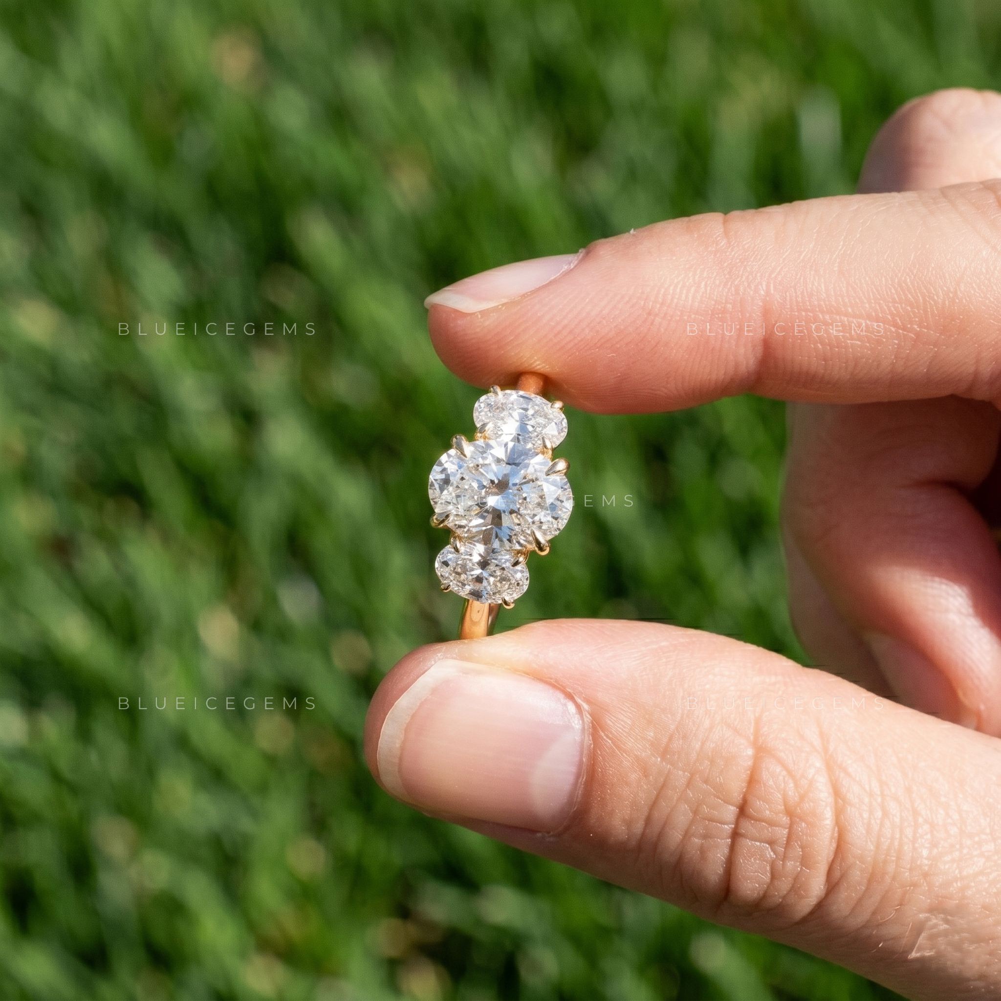 Ultra-Luxe Three-Stone Oval Diamond Proposal Band for Her