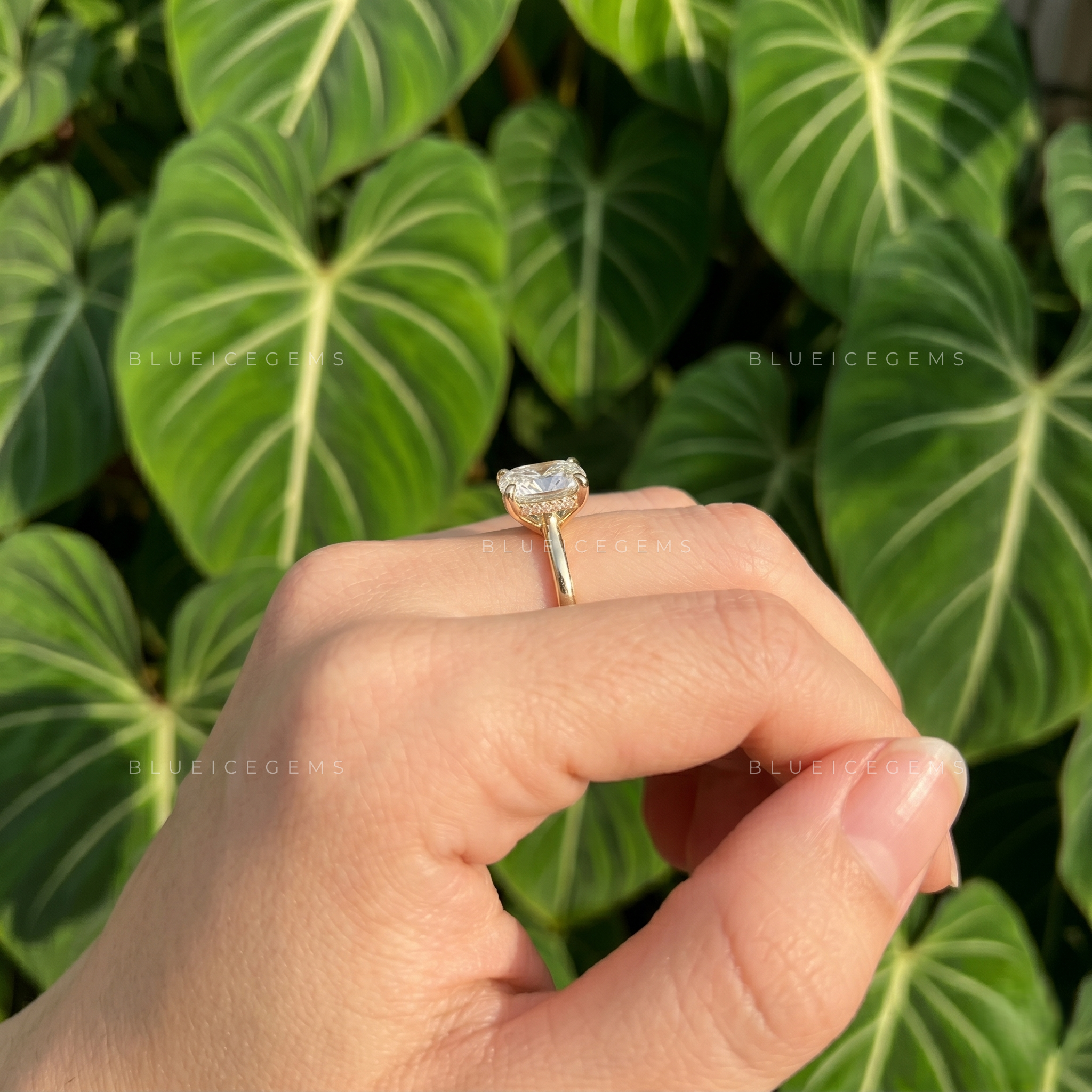 Elongated Cushion Cut Four Claw Solitaire Engagement Ring