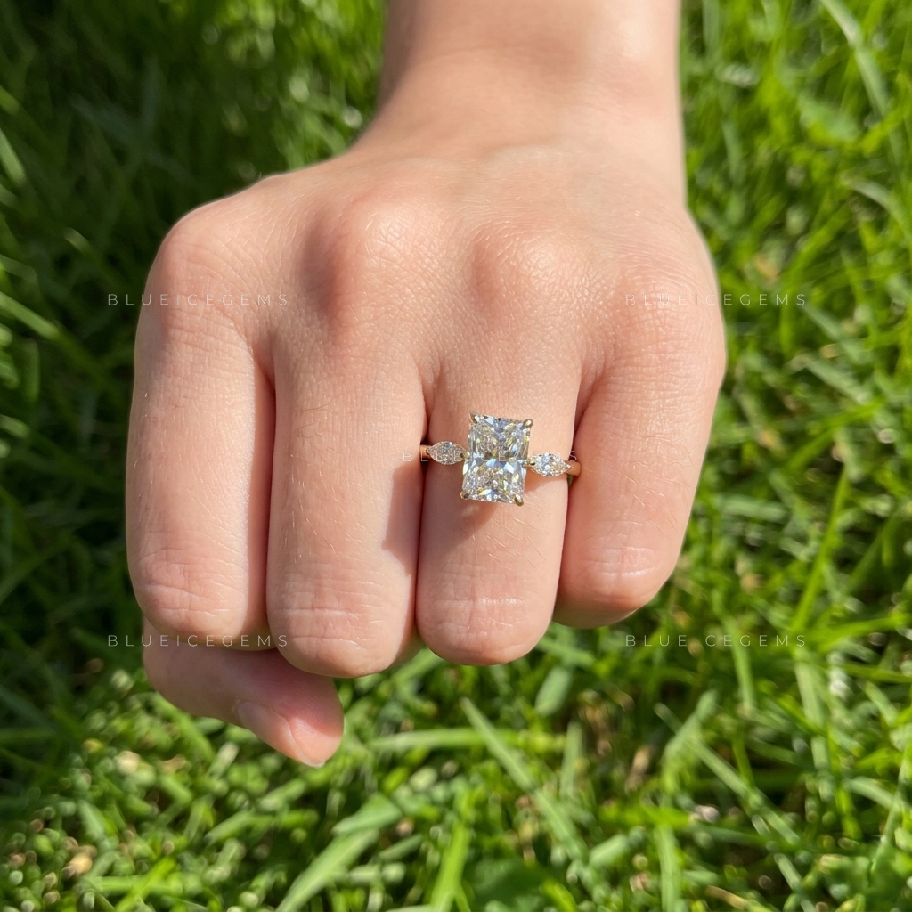 Radiant Cut Three-Stone Ornate Keepsake Proposal Band