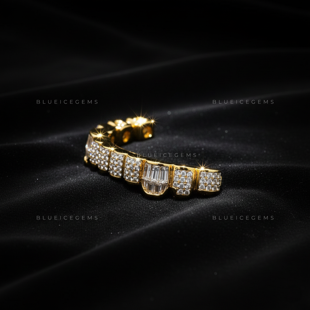Golden Mosaic Baguette & Pave Grillz