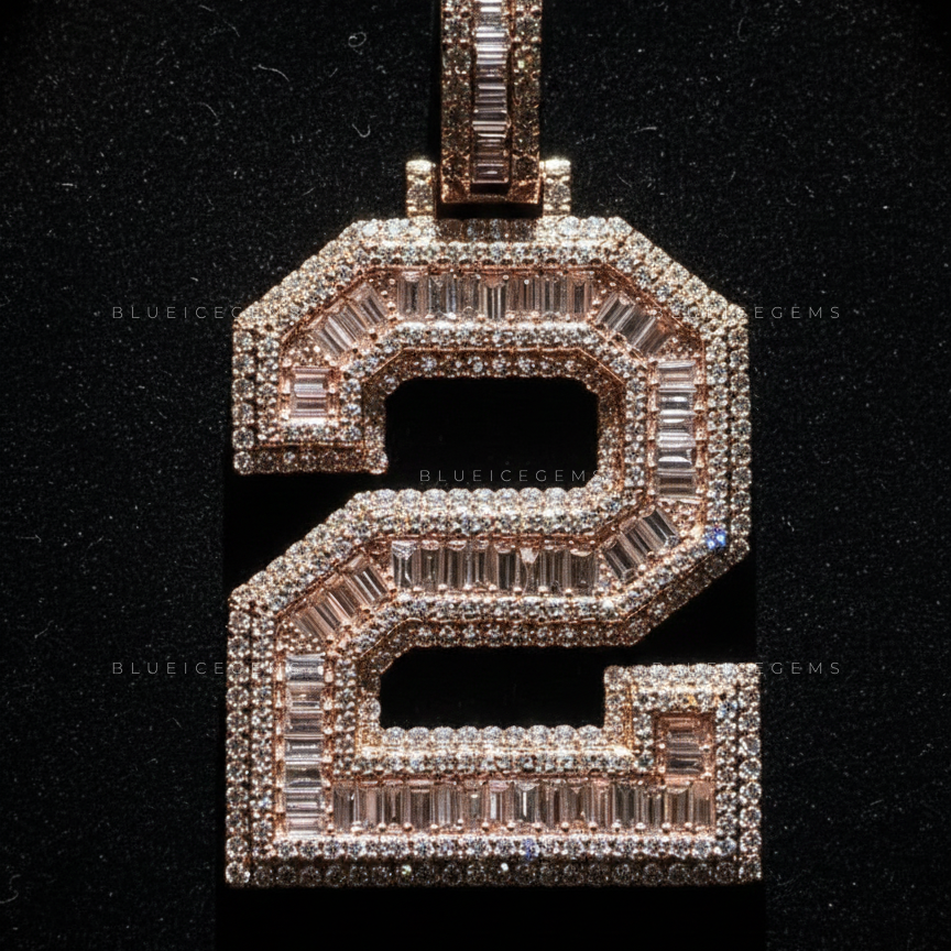 The "NUMBER 2" Architectural Elite: Baguette Mosaic & Multi-Tiered Block Pendant