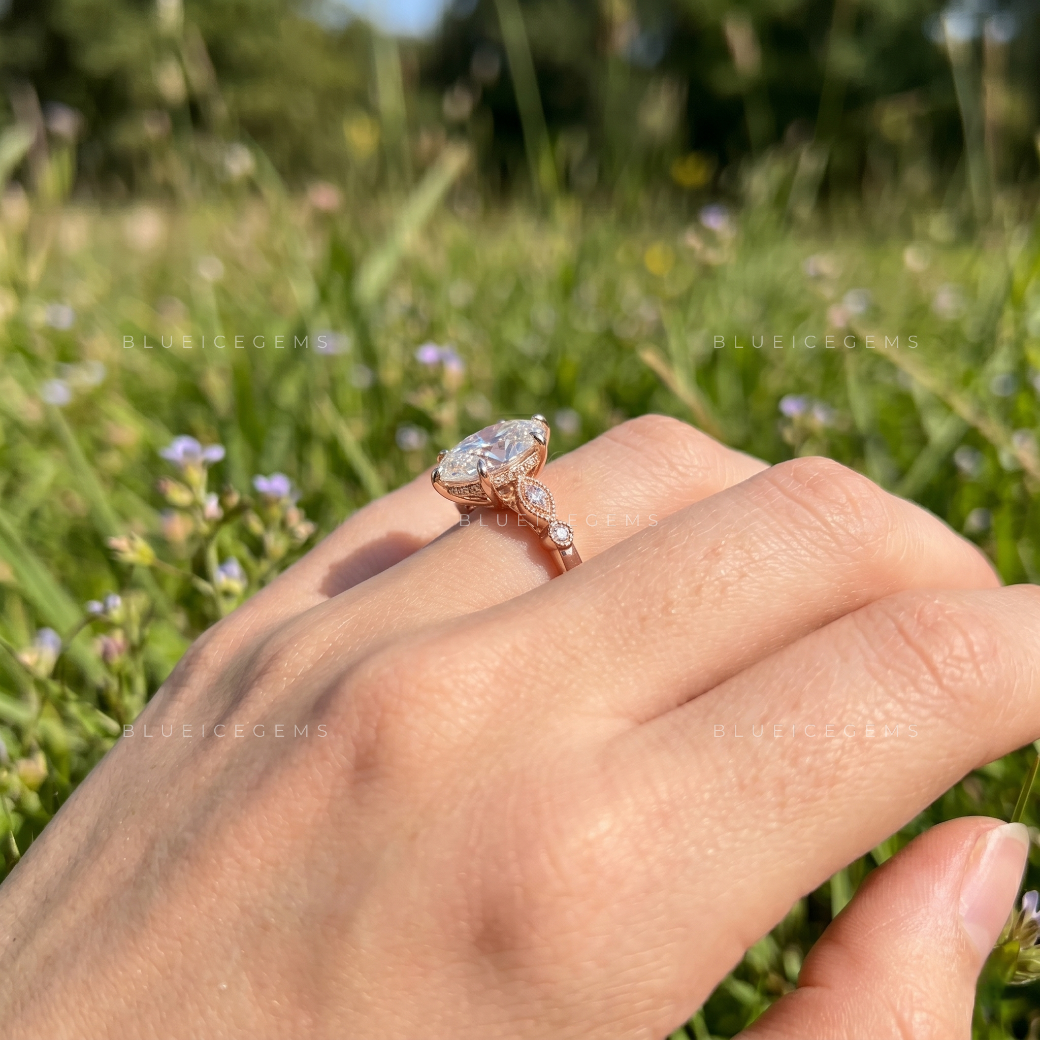 Oval Brilliant Cut Compass Prong Engagement Ring