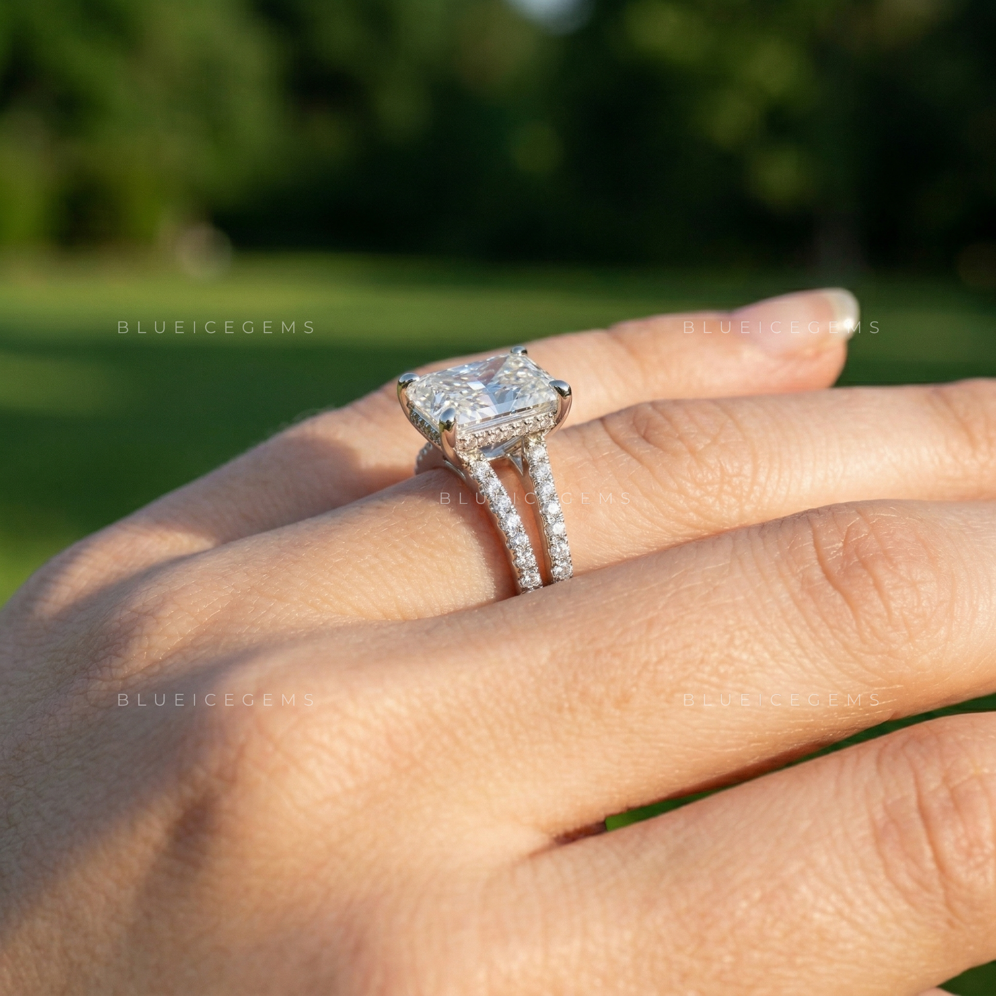 Modern Glamour Radiant Cut Triple-Row Pavé Engagement Ring
