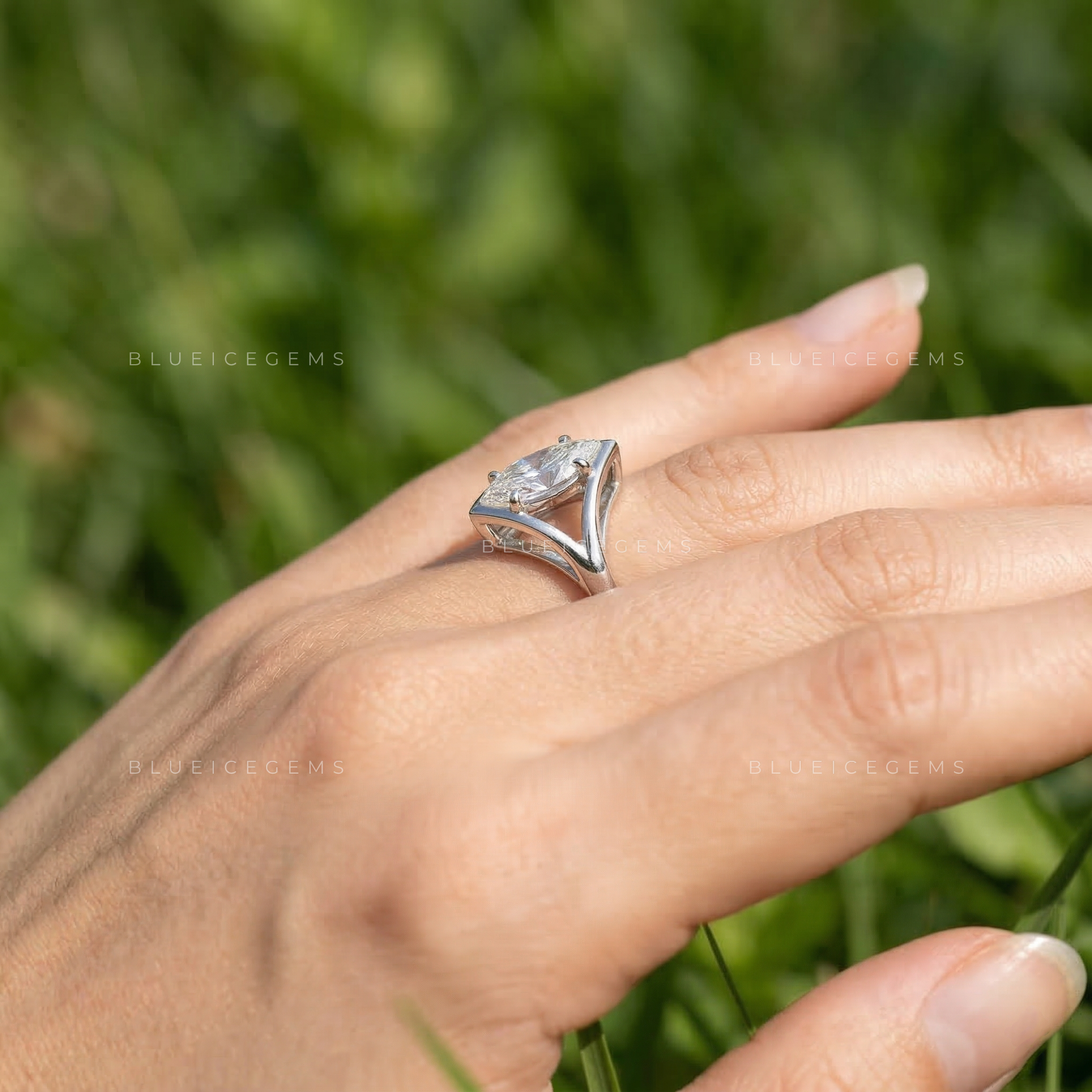 Marquise Cut Split Shank Solitaire Ring