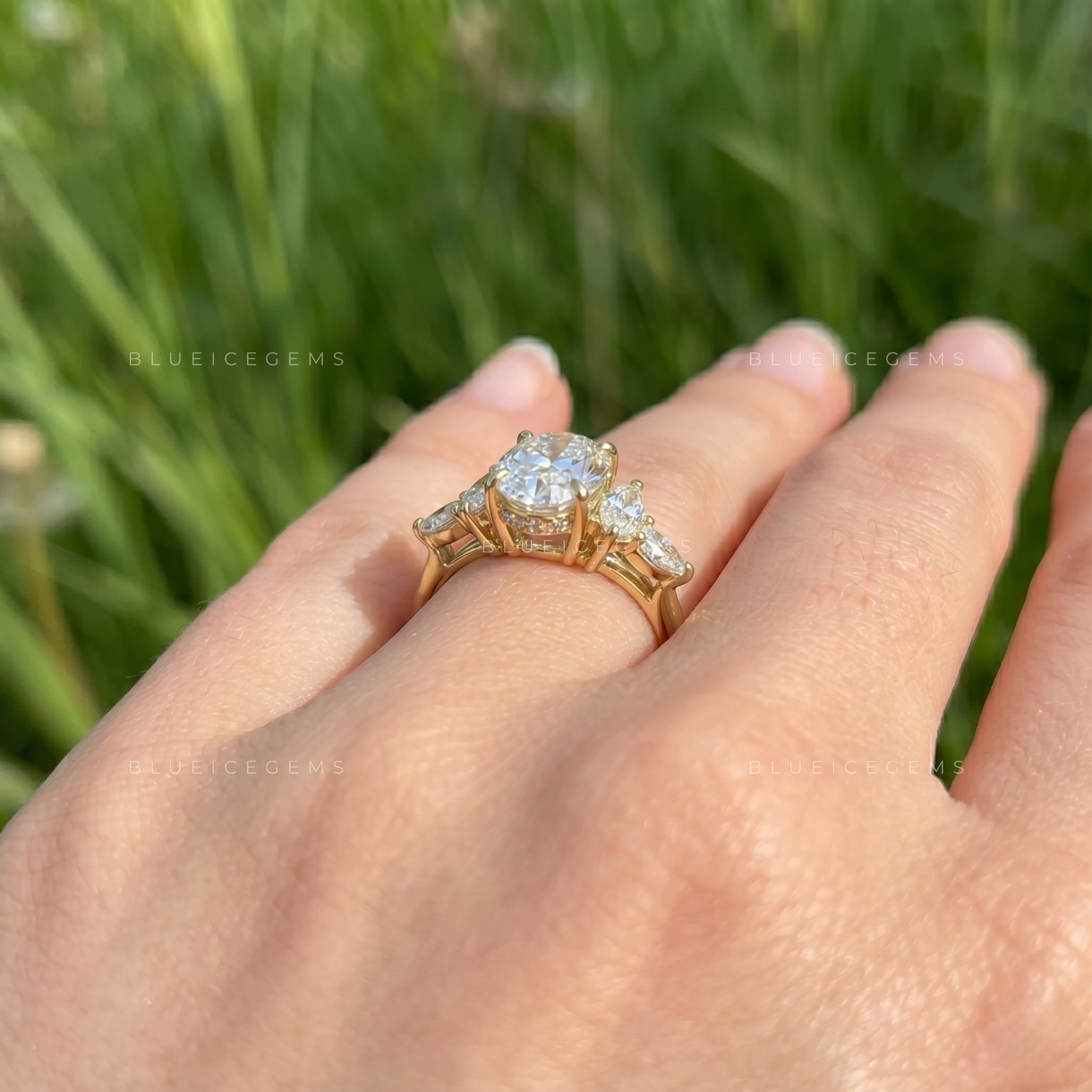 Elara Oval Cut Multi-Shape Cluster Accent Solitaire Engagement Ring