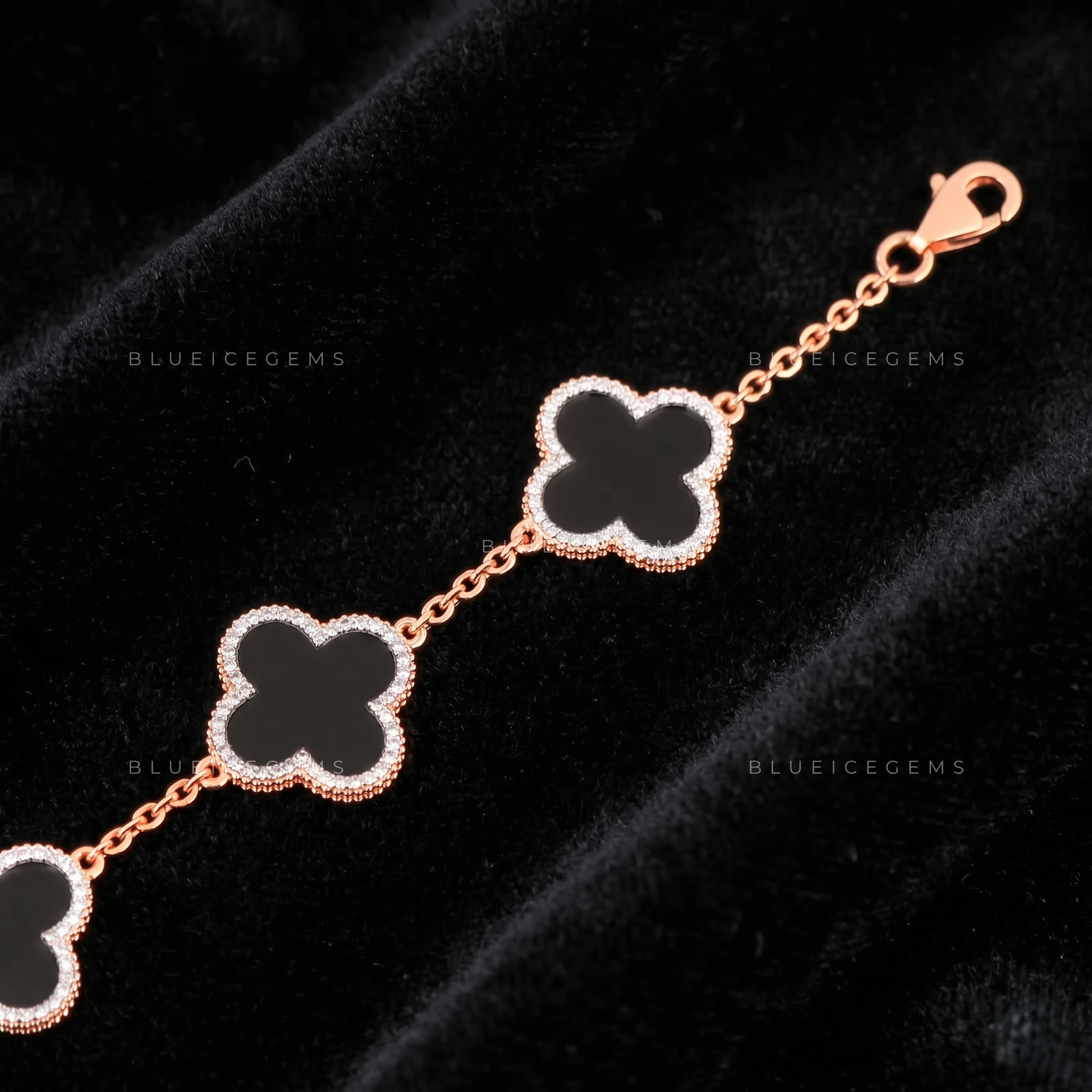 Midnight Fortune Iced Clover Link Statement Bracelet