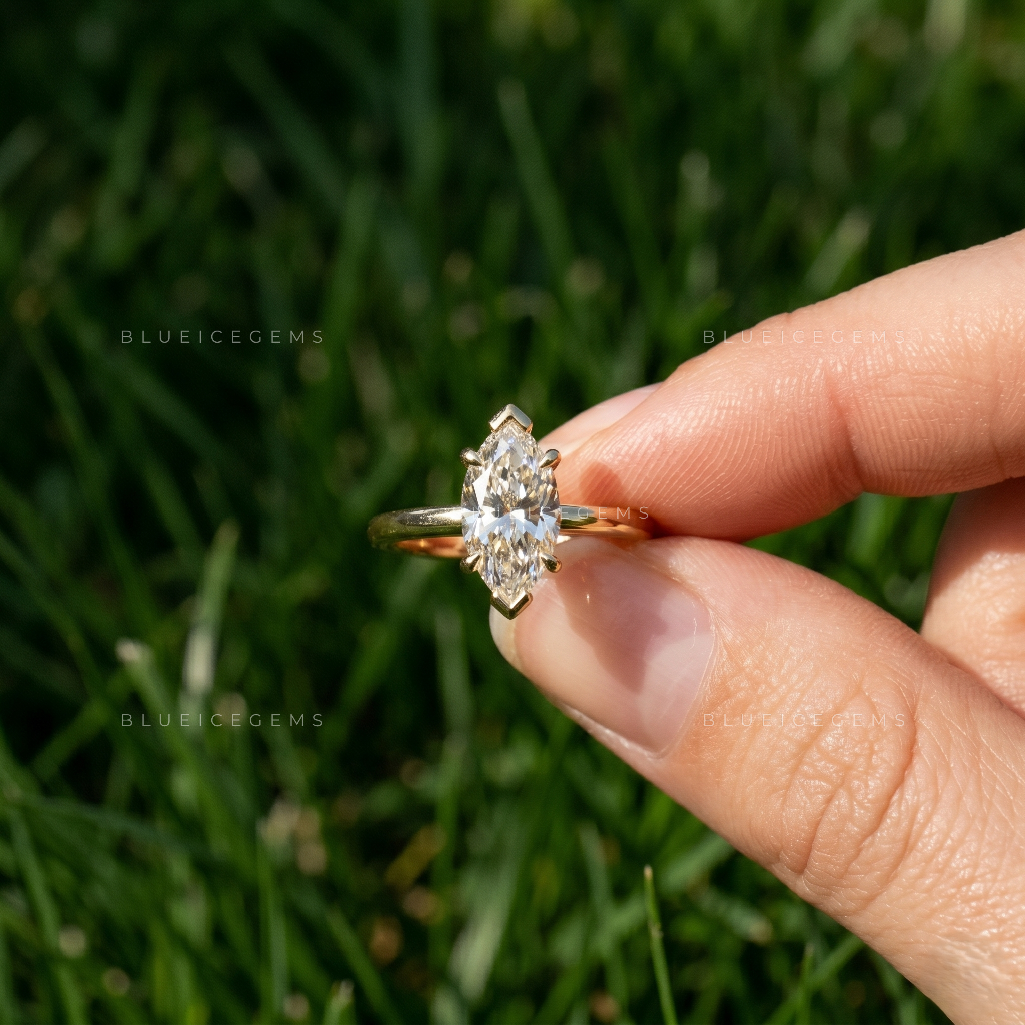 Imperial Majesty Marquise Cut V Prong Solitaire Engagement Ring