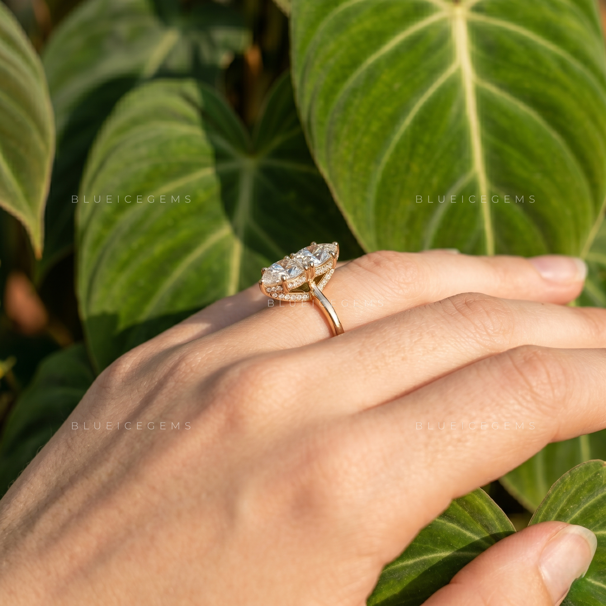 Exquisite Sparkle Elongated Radiant Cut Cluster Solitaire Engagement Ring