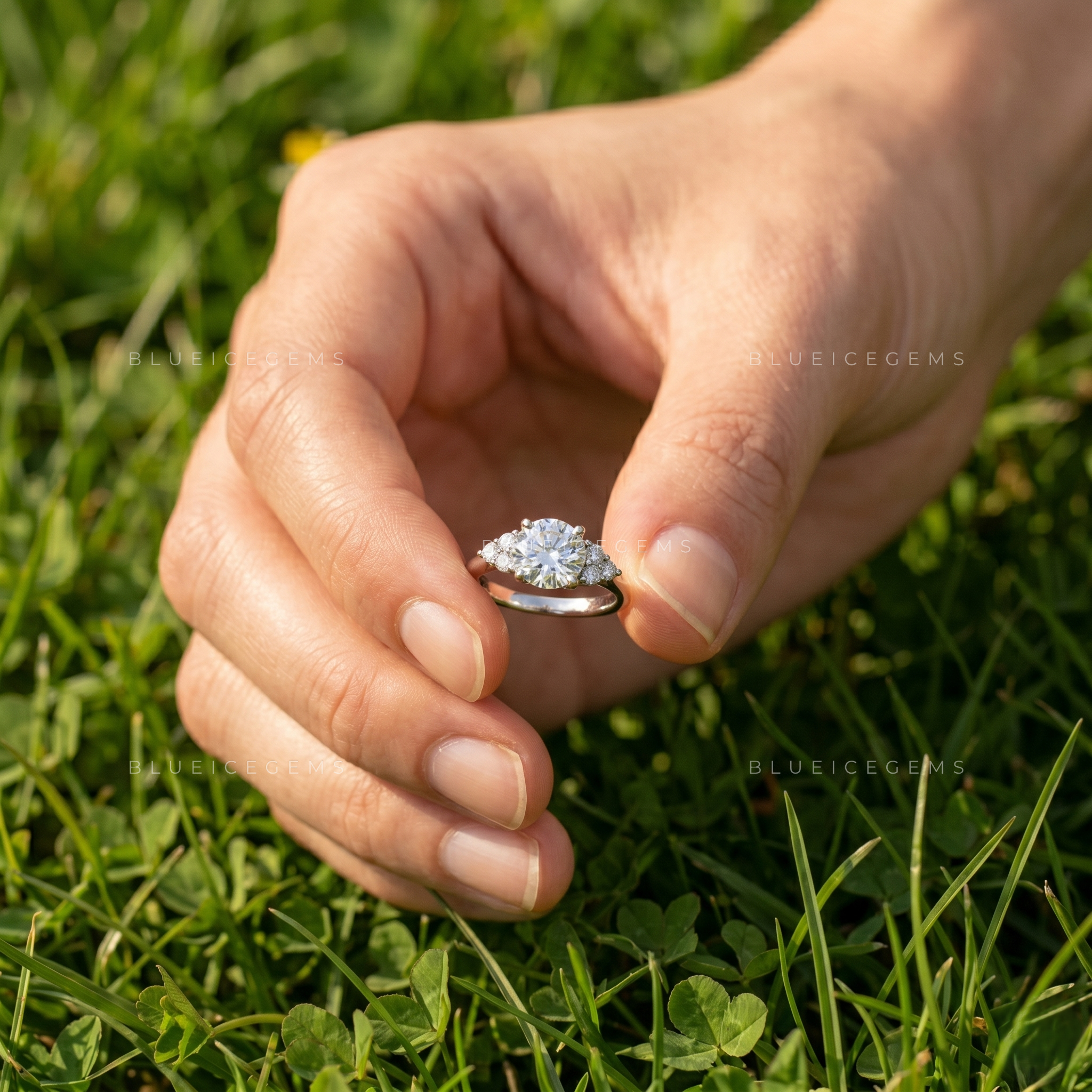 Exquisite Splendor Round Brilliant Cut Solitaire Engagement Ring with Muse Accent Setting Birthday Gift Band