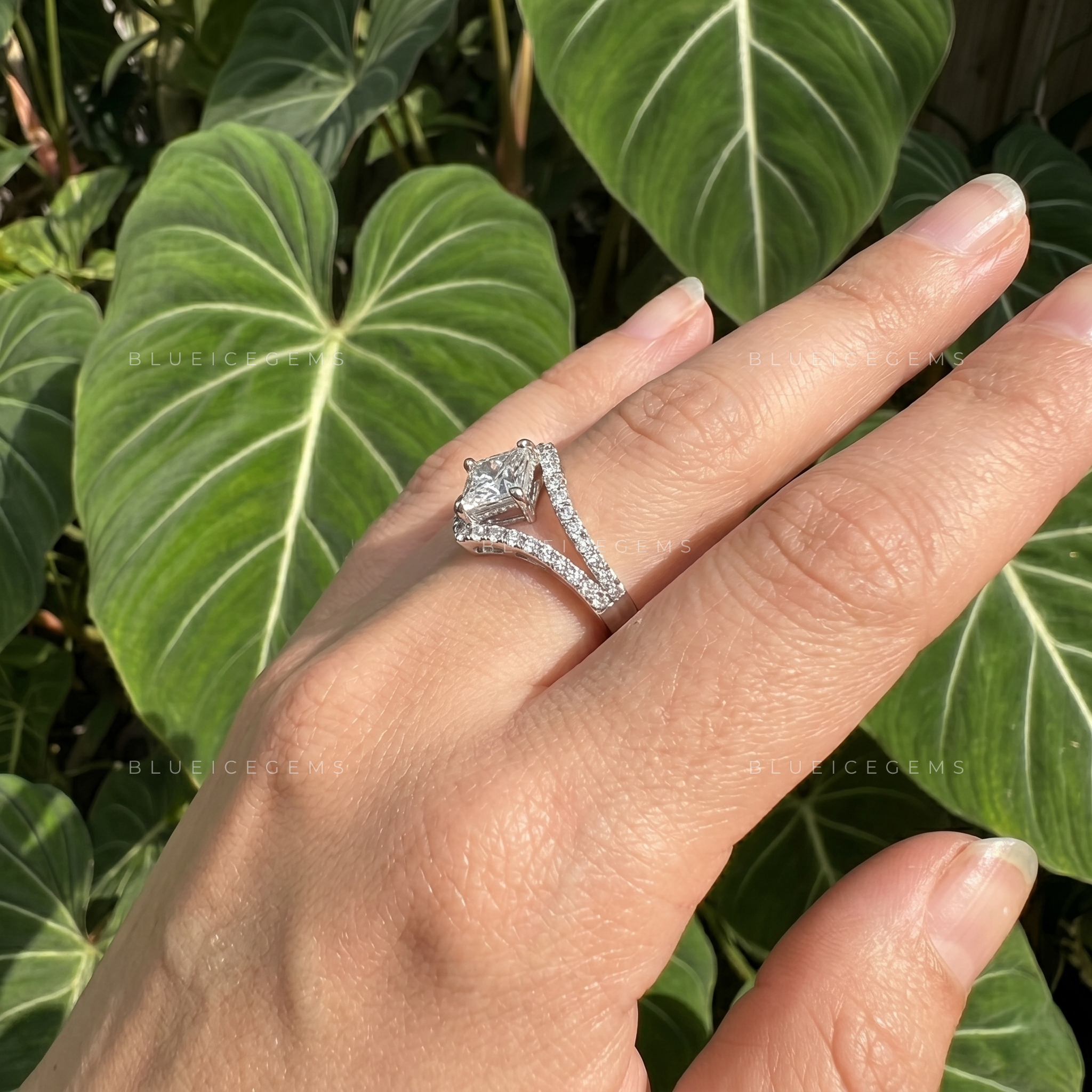 Majestic Splendor Princess Cut Split Shank Pavé Engagement Ring