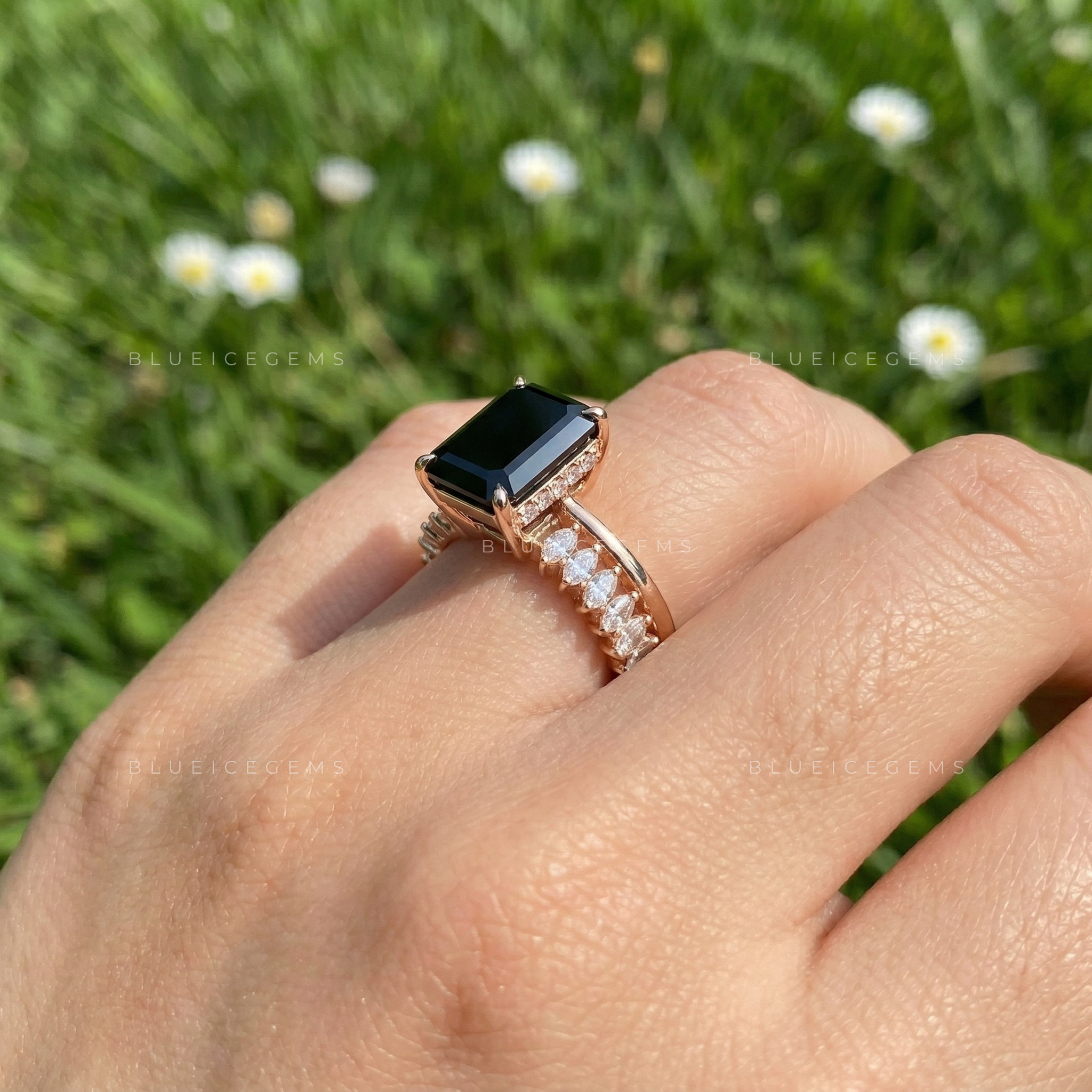 Architectural Noir Emerald Cut Black Diamond Bridal Set
