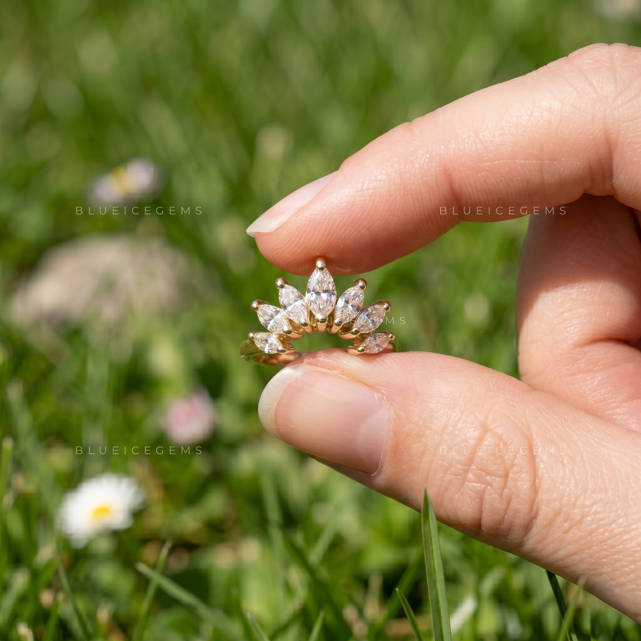 Whispering Leaves Marquise Diamond Nature Inspired Ring