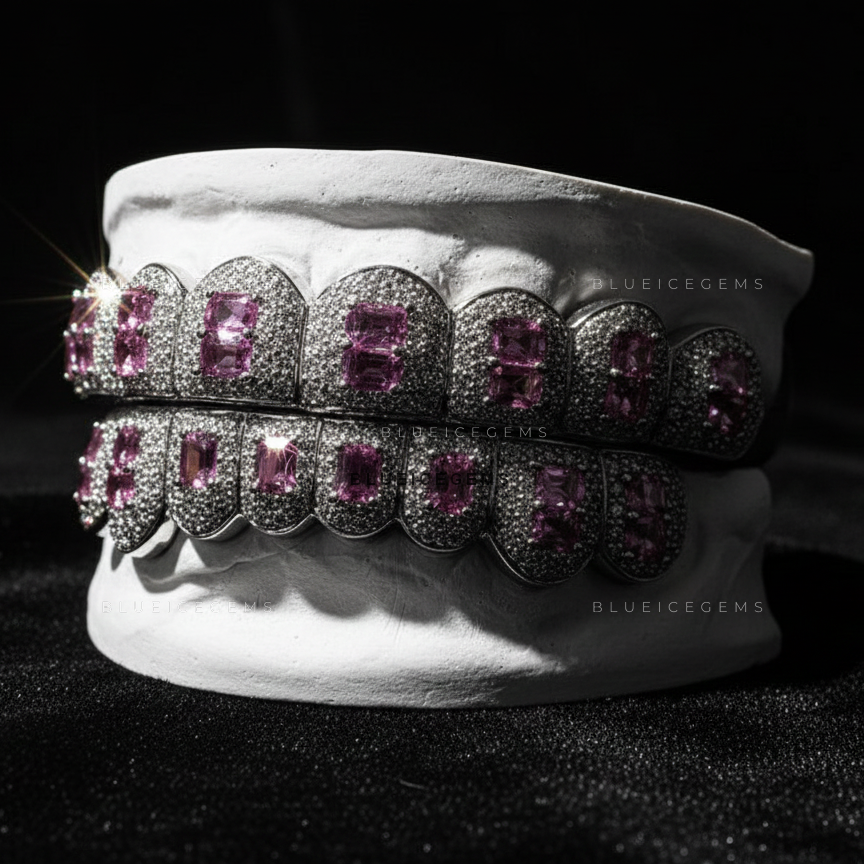 Electric Rose Pink Sapphire & Pave Flood Grillz