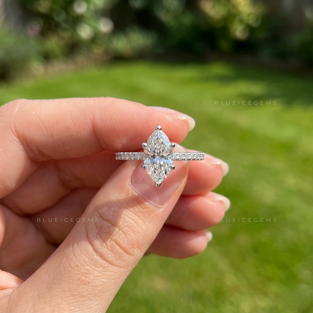 Splendid Marquise Brilliant Cut Pave Accented Heritage Engagement Ring