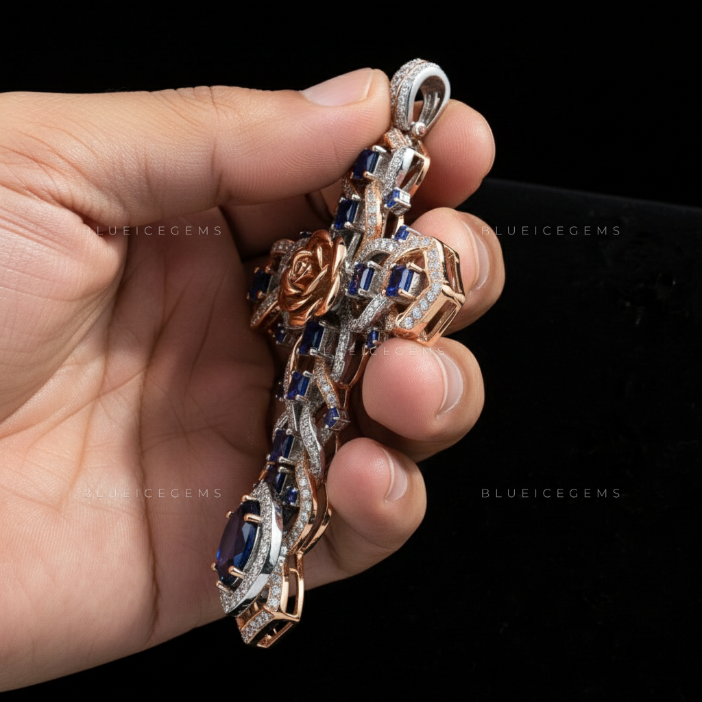 The Royal Rose Cross: Interwoven Cobalt Sapphire & Diamond Lattice