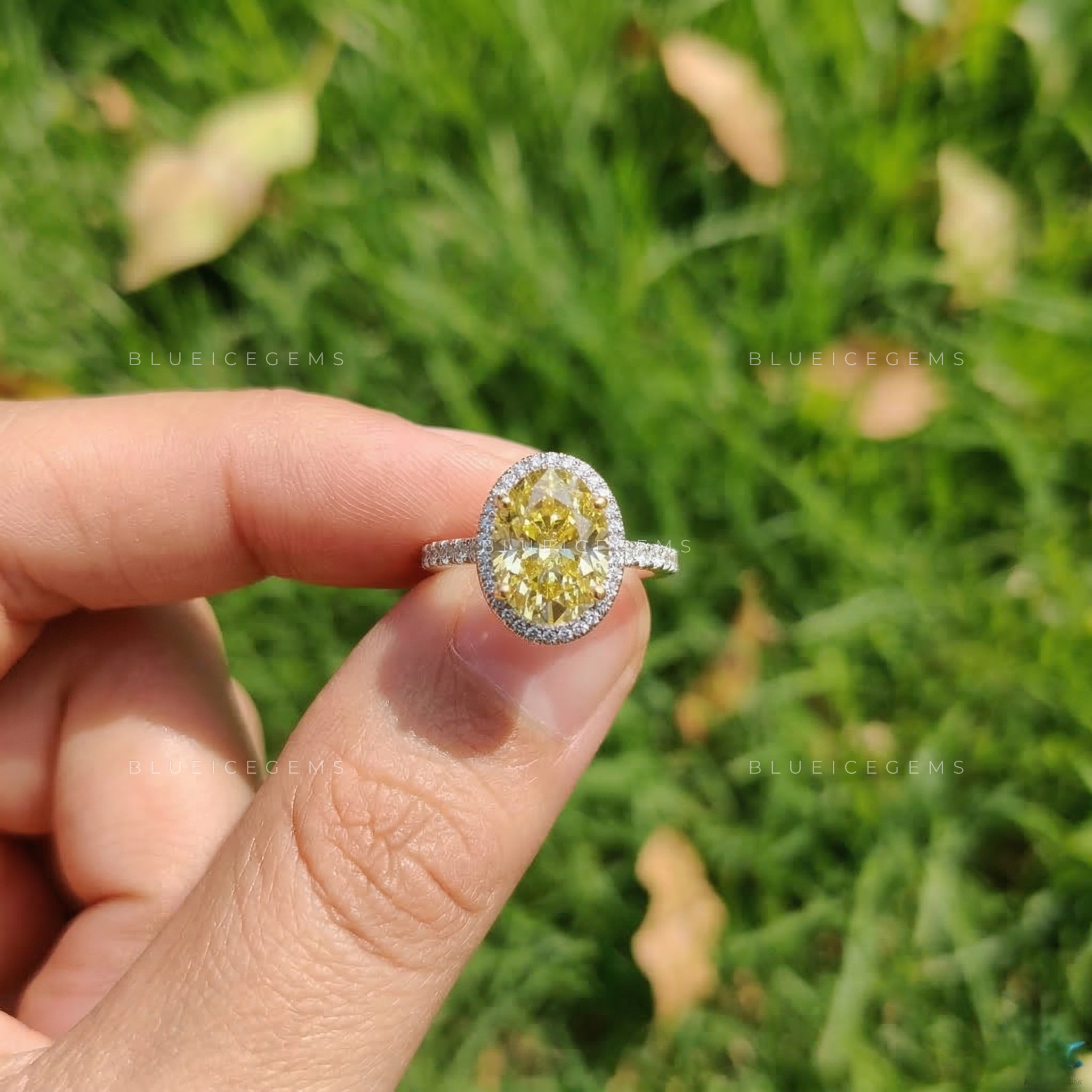 Sun-Kissed Oval Cut Pavé Engagement Ring