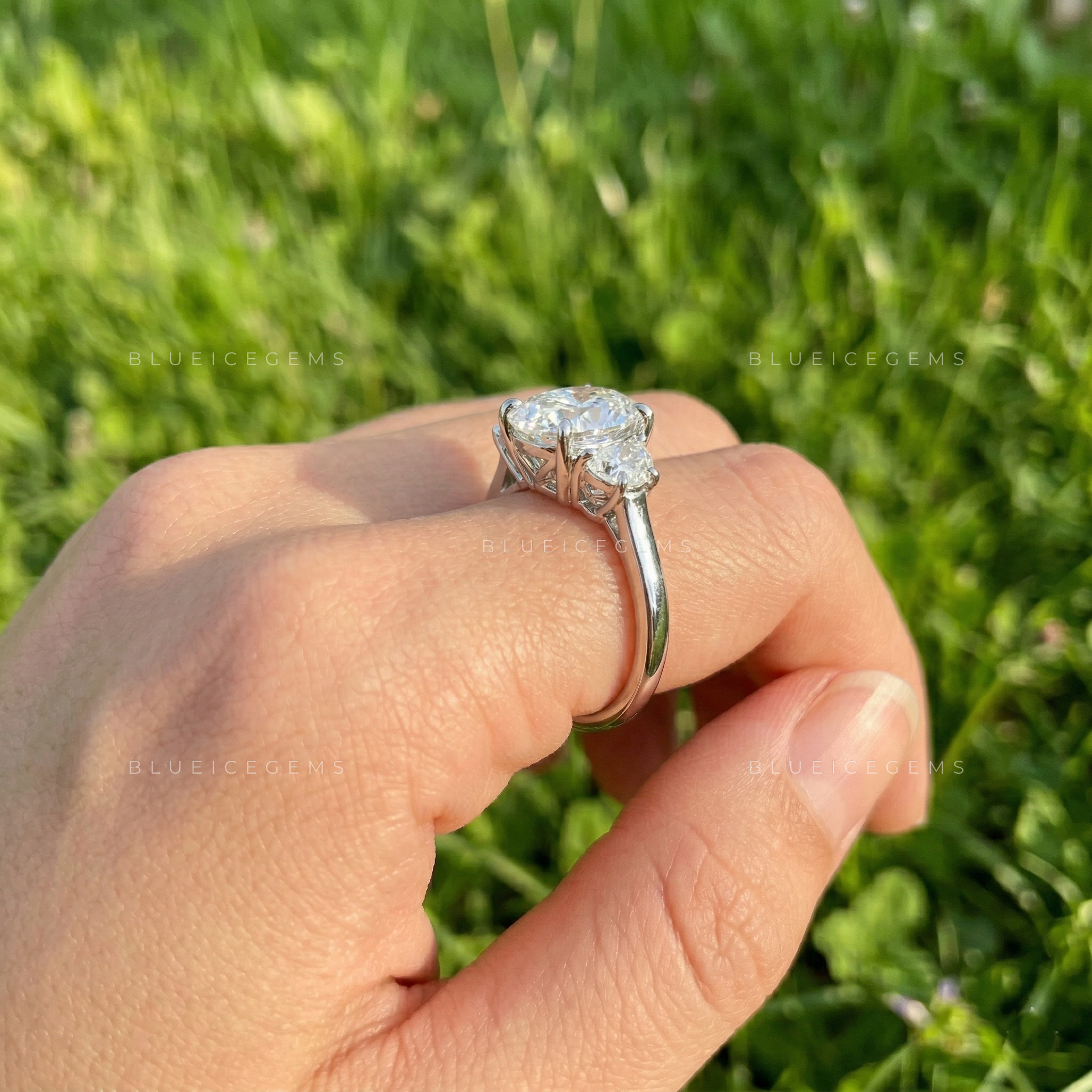 Elegant Aura Oval and Half Moon Cut Trilogy Ring