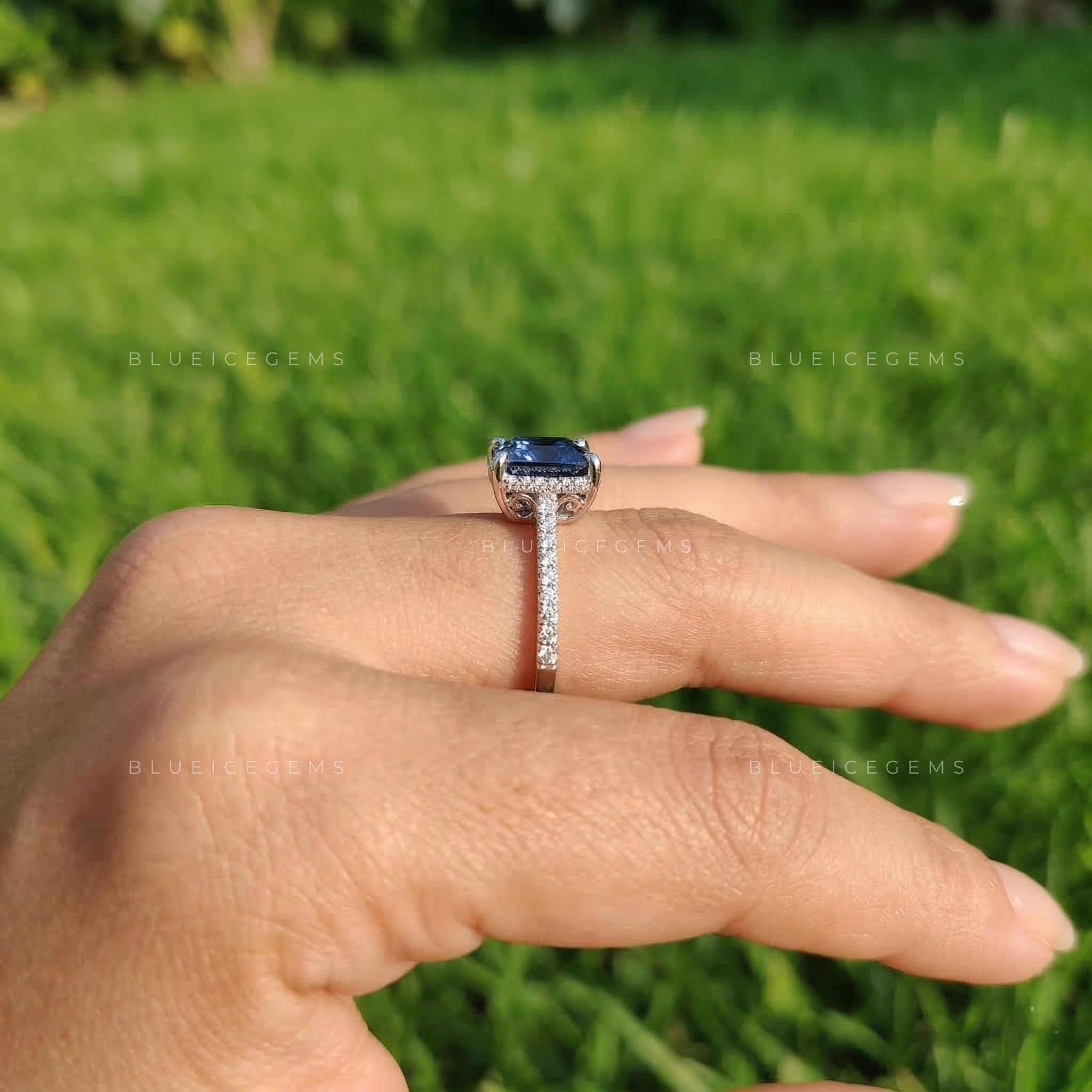 Cobalt Spark Princess Cut Solitaire Ring