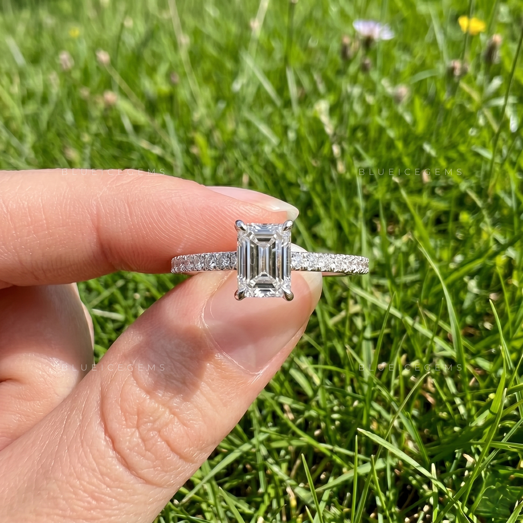 Enchanted Grandeur Emerald Cut Pave Hidden Halo Engagement Ring