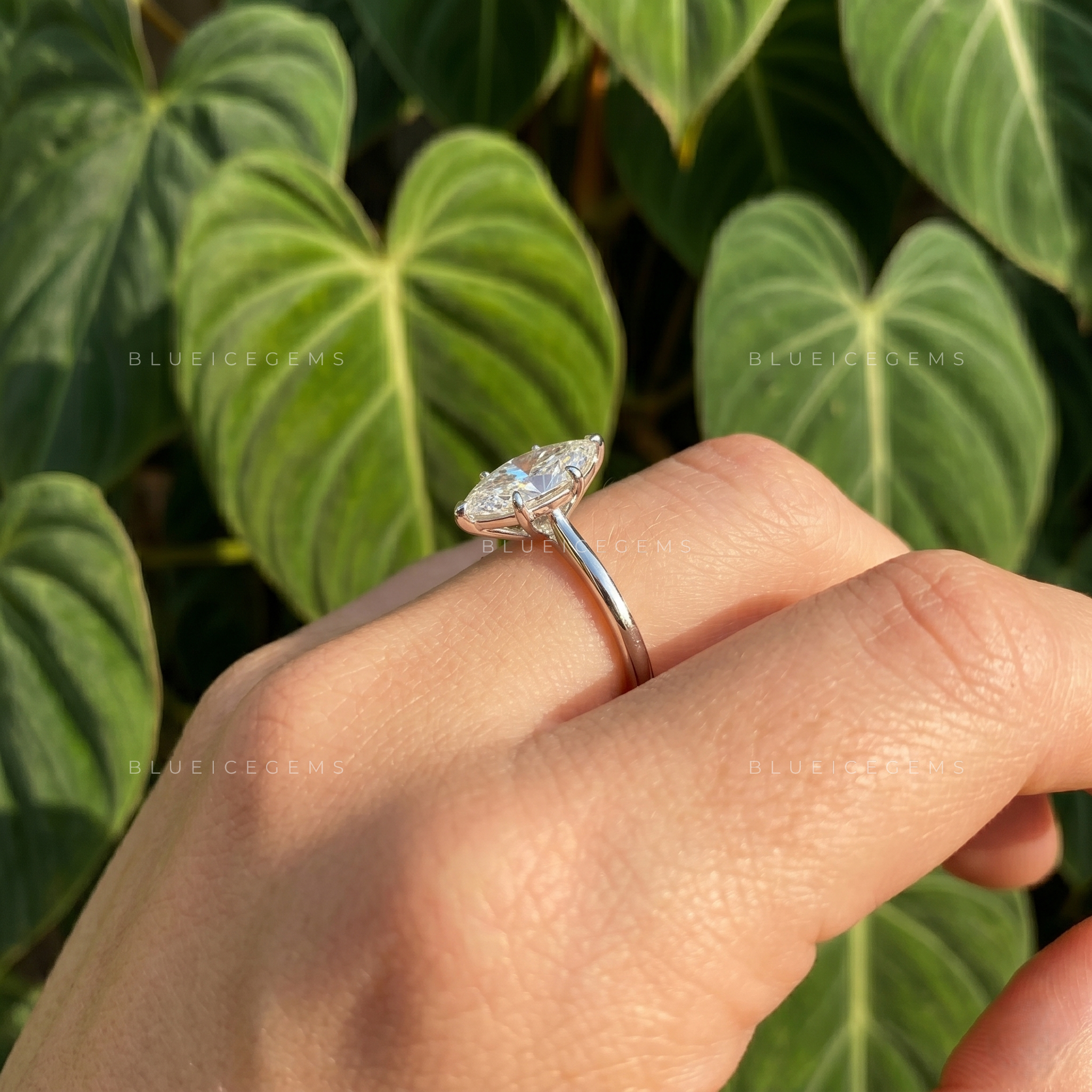 Marquise Cut Hidden Halo Solitaire Engagement Ring