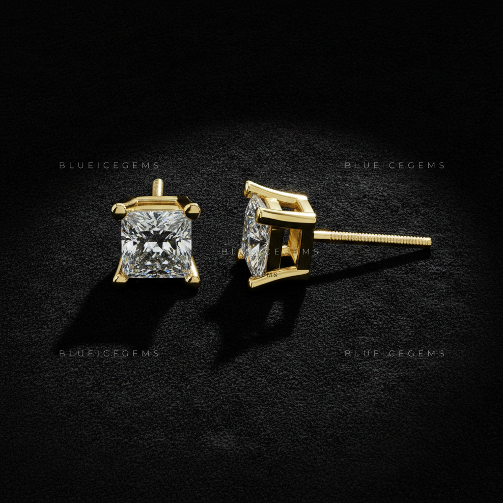 The Gilded Prism: Princess-Cut Diamond Stud Earrings