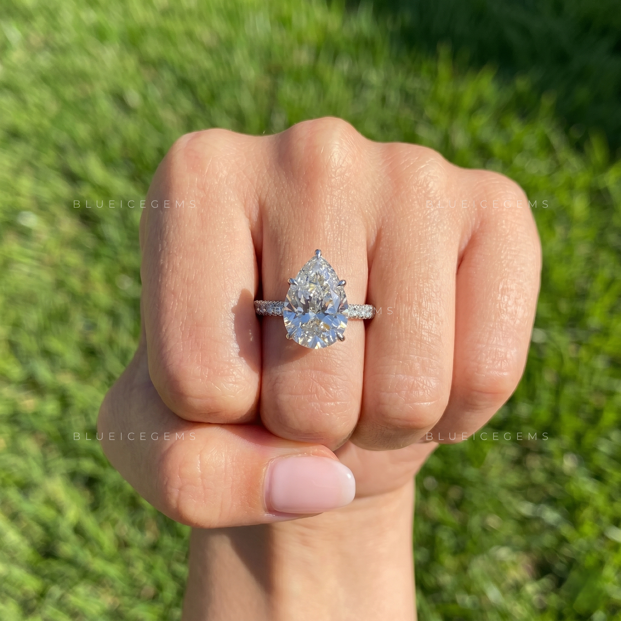 Astera Pear Cut Certified Pavé Accent Solitaire Engagement Ring