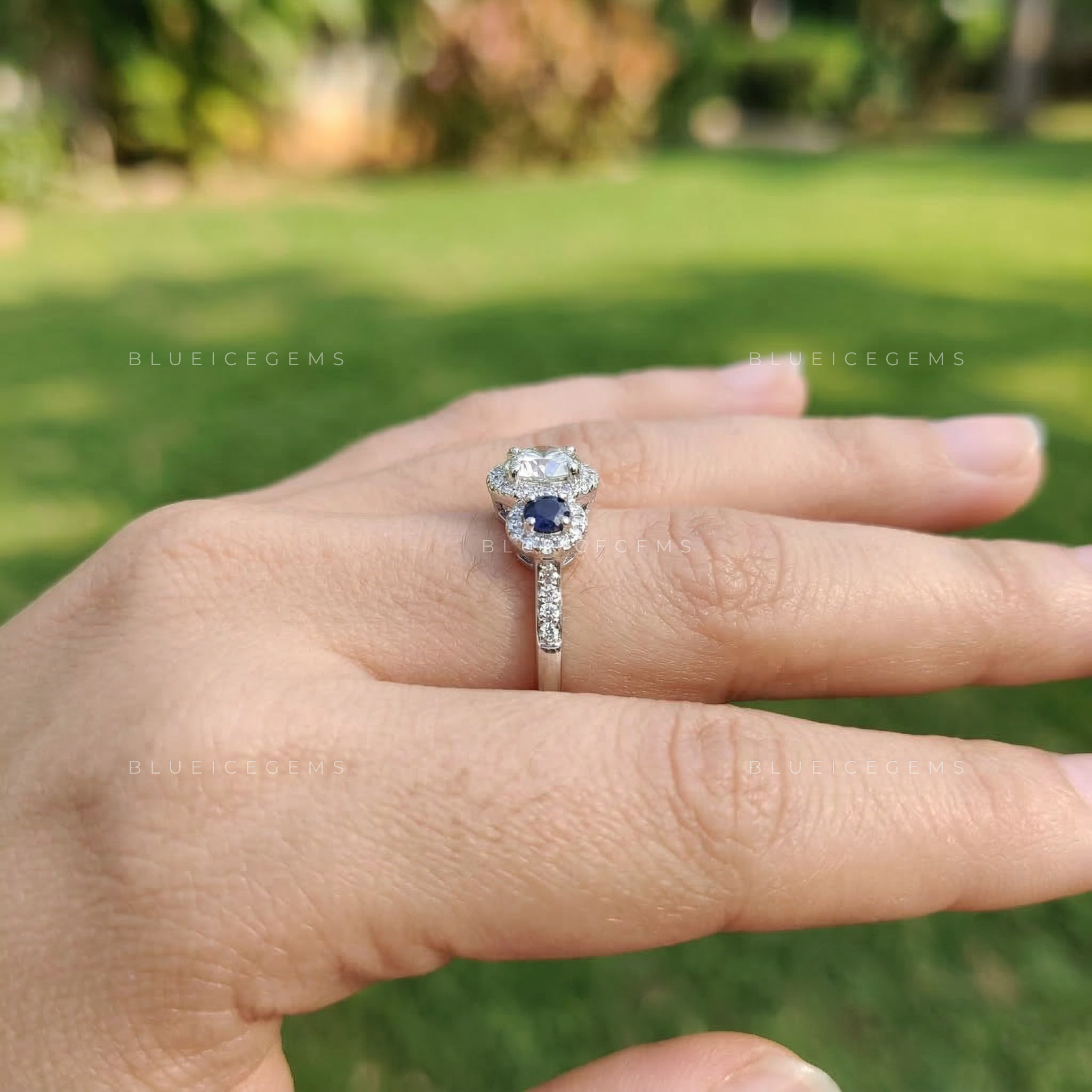 Majestic Azure Round Cut and Sapphire Ring
