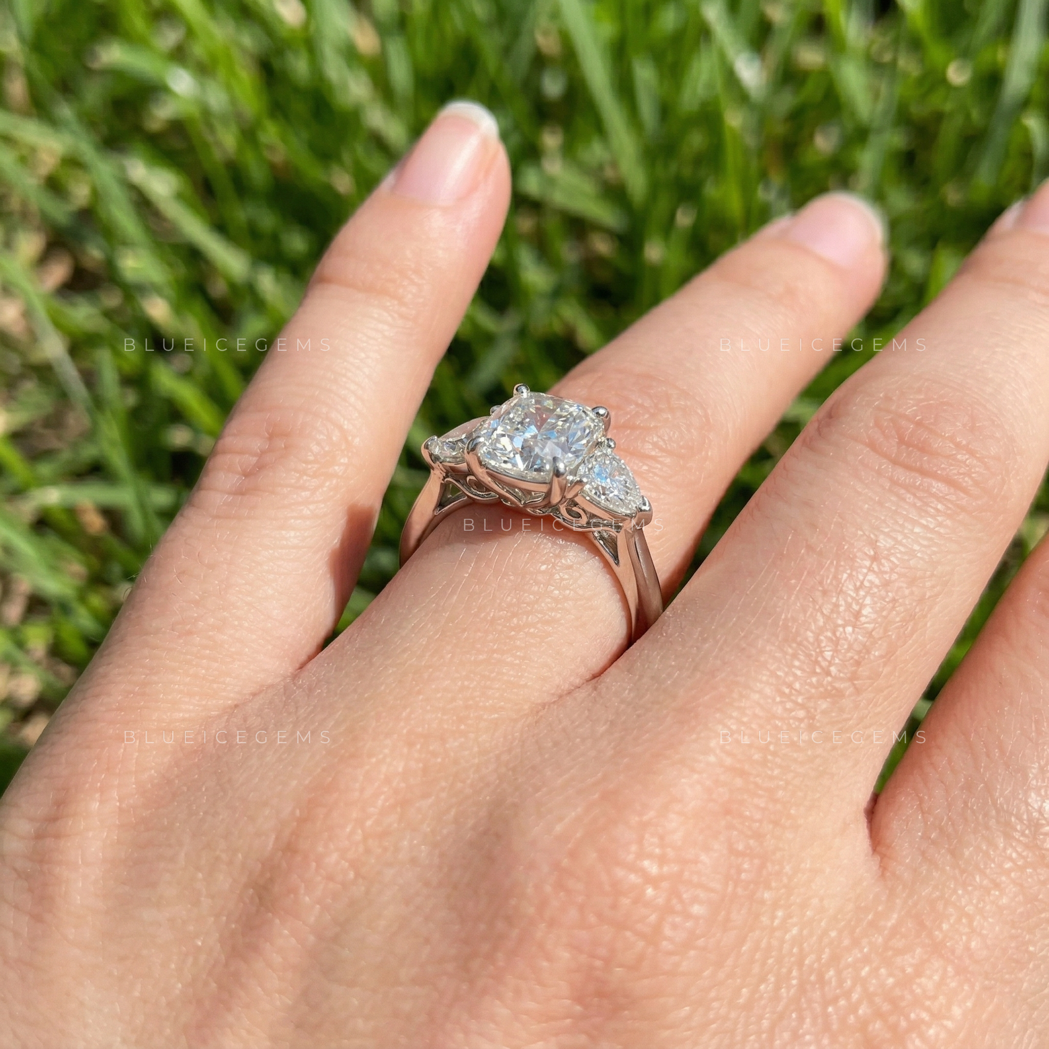 THE ETERNAL TRIO: Cushion Cut Three-Stone Statement Engagement Ring