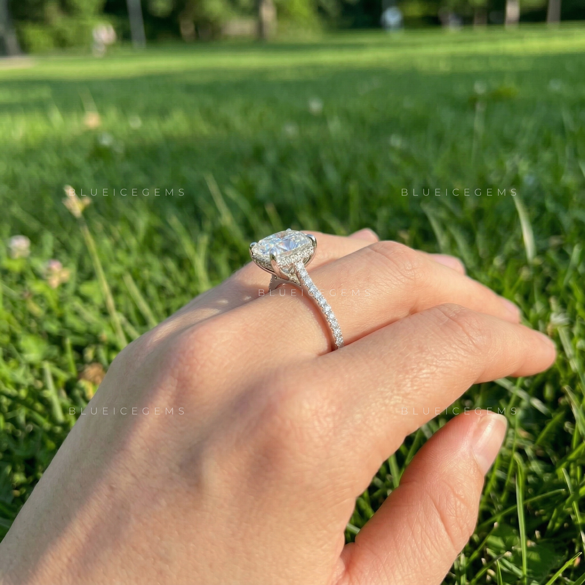 Velvet Radiance Cushion Cut Pavé Engagement Ring