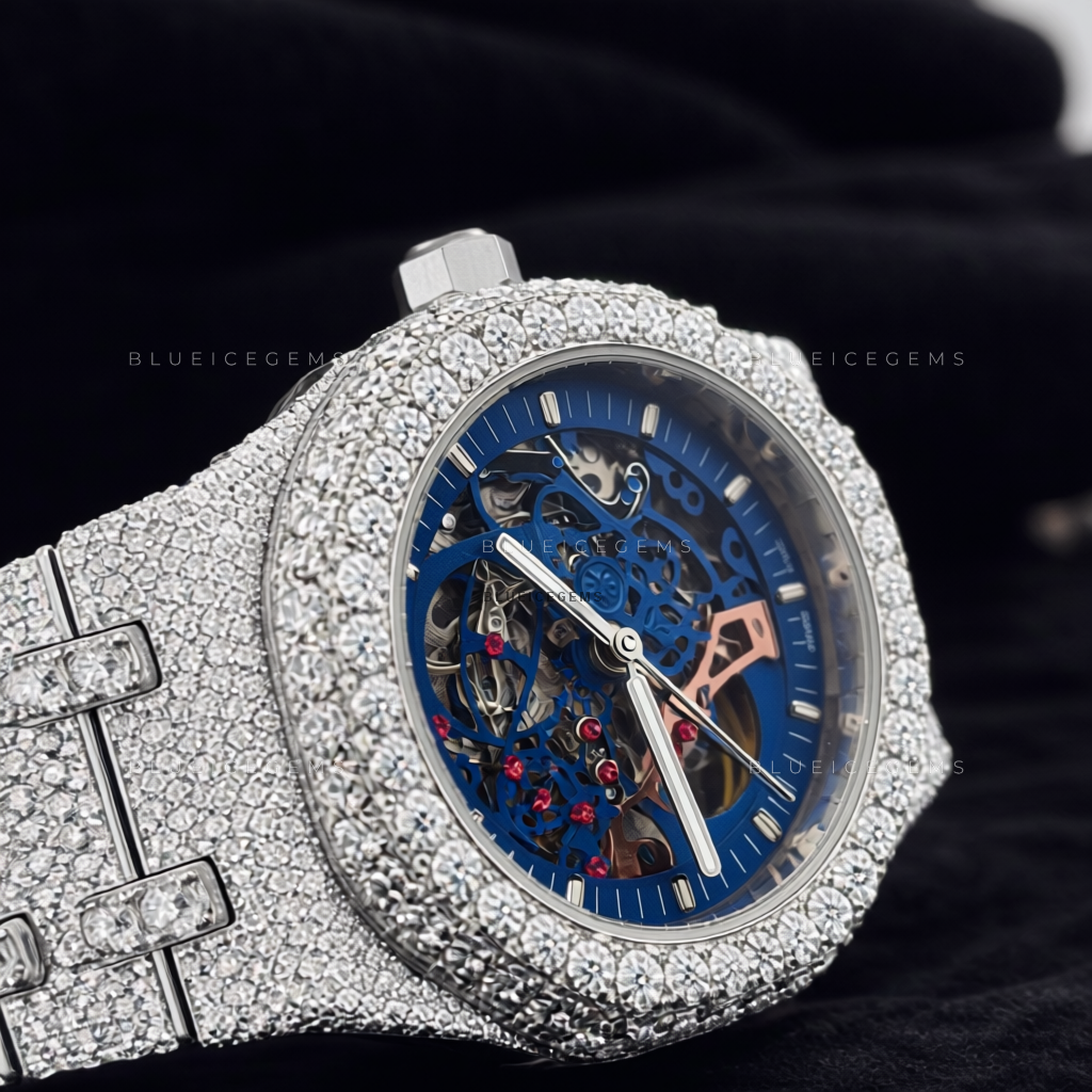 Cobalt Core: Fully Iced-Out Custom Skeleton Moissanite Watch