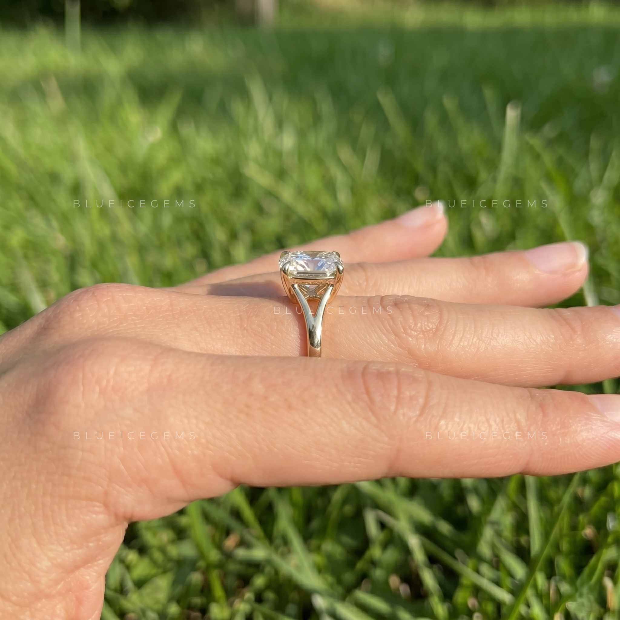 Majestic Radiance Elongated Cushion Cut Split Shank Engagement Ring