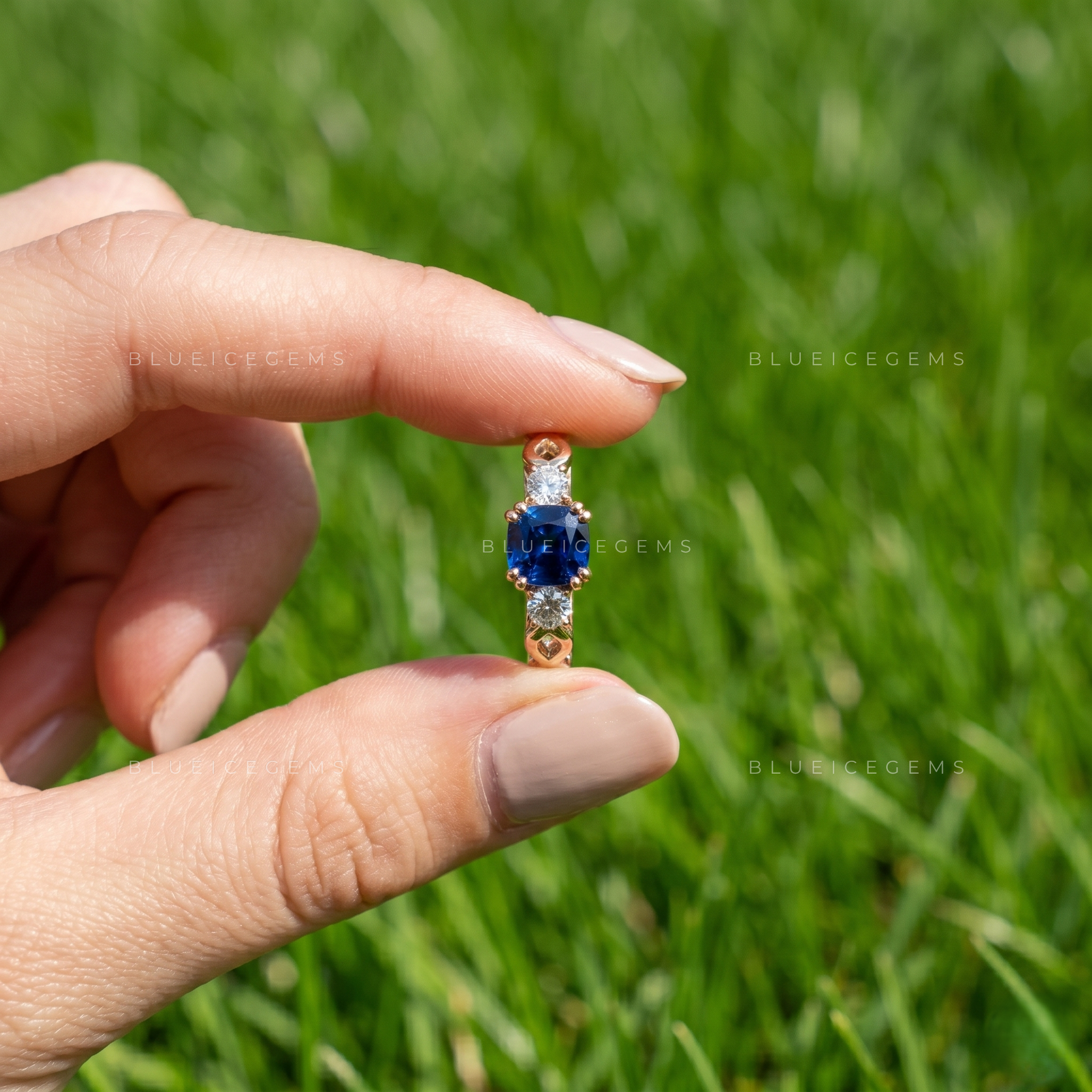 Royal Splendor Cushion Cut Sapphire and Round Brilliant Accent Engagement Ring