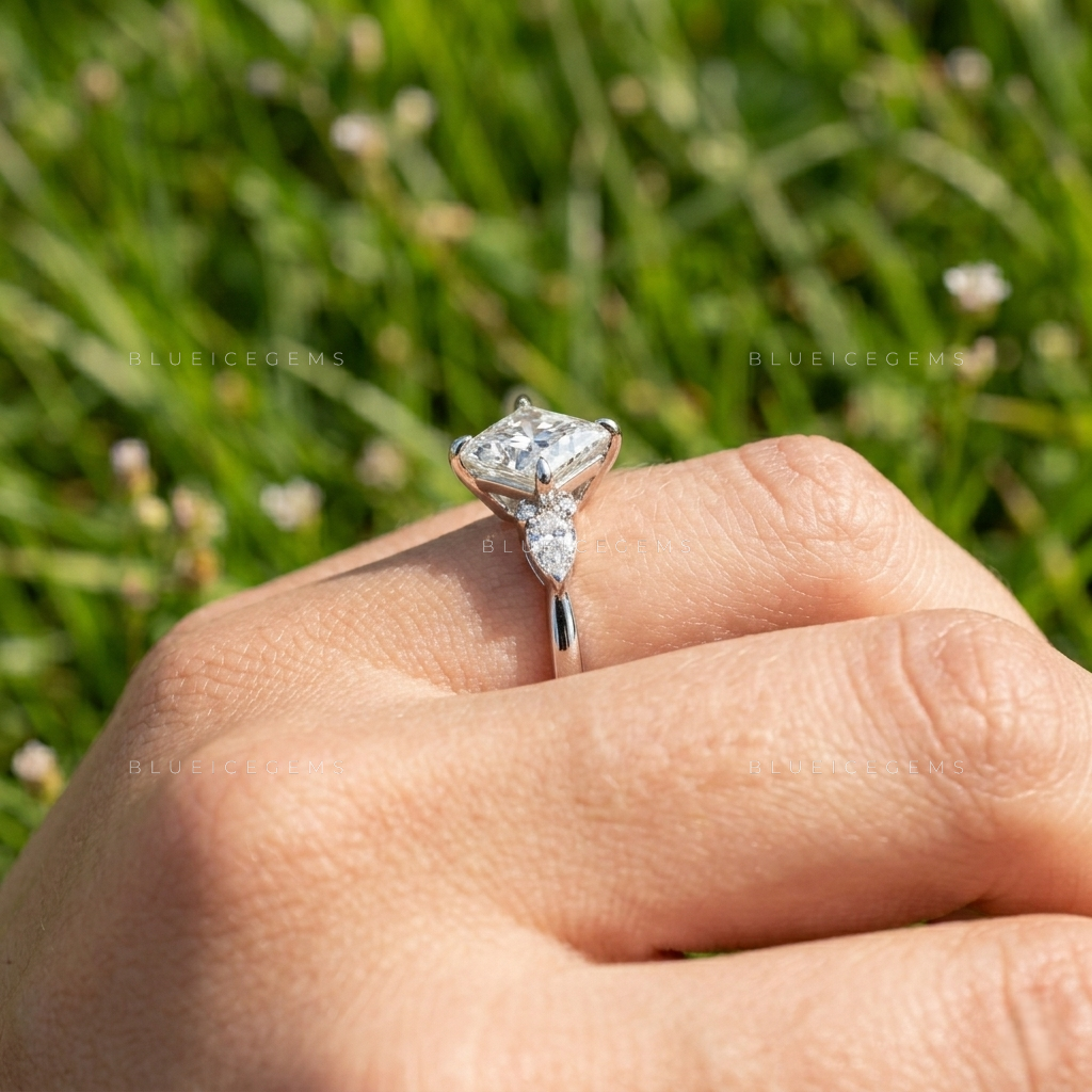 Geometric Princess Cut Compass Prong Trilogy Statement Ring