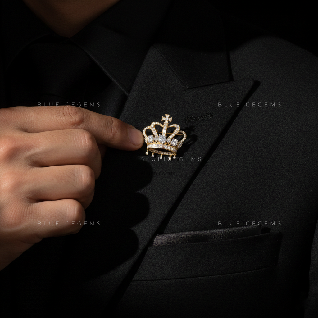 The Golden Monarch: Bespoke Royal Crown Statement Brooch