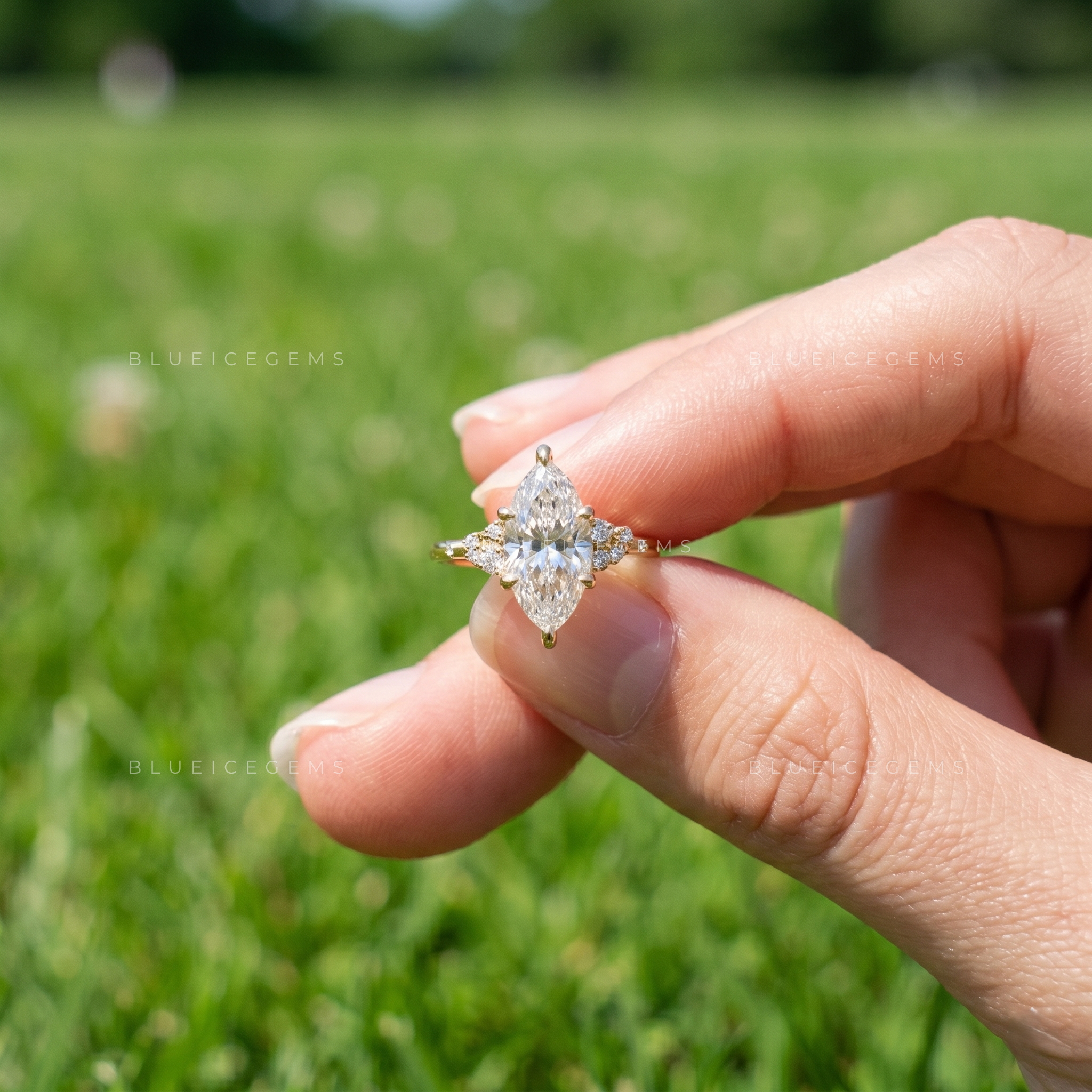 Imperial Radiance Marquise Cut Six-Prong Cluster Accent Engagement Ring