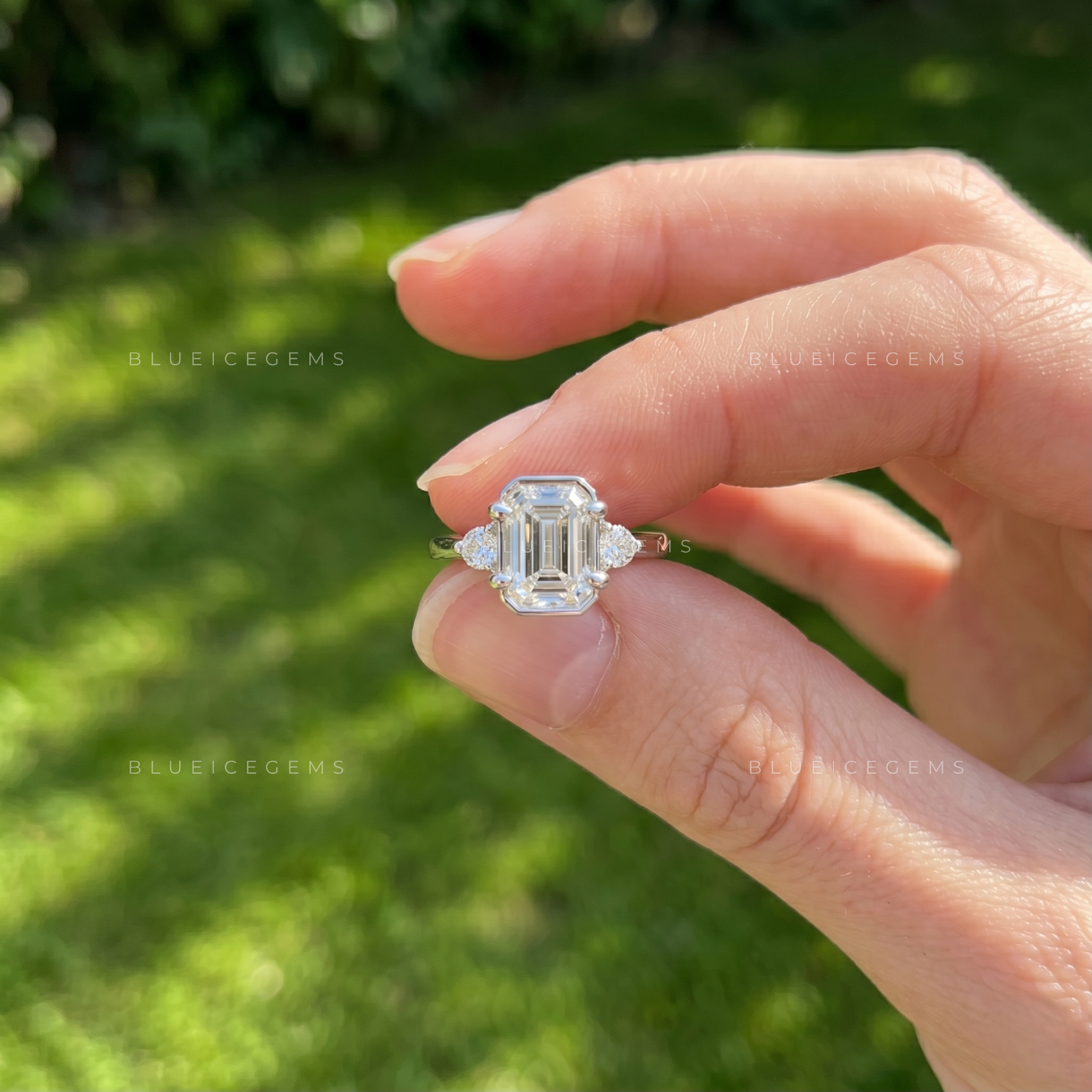 Sophisticated Allure Emerald Cut Two Stone Accent Engagement Ring